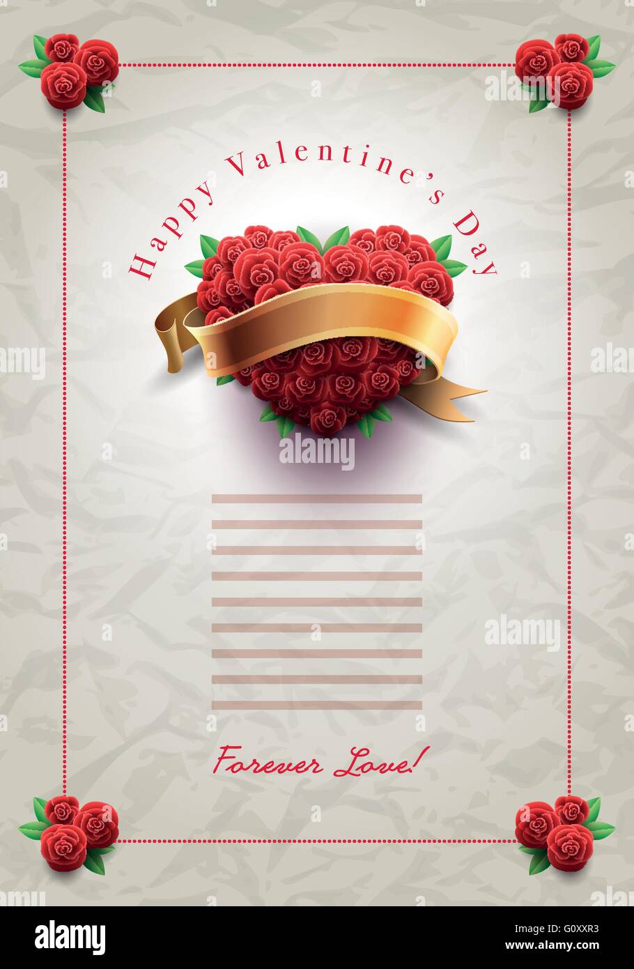 Vector retro Valentine's Day greeting design template with roses and ...
