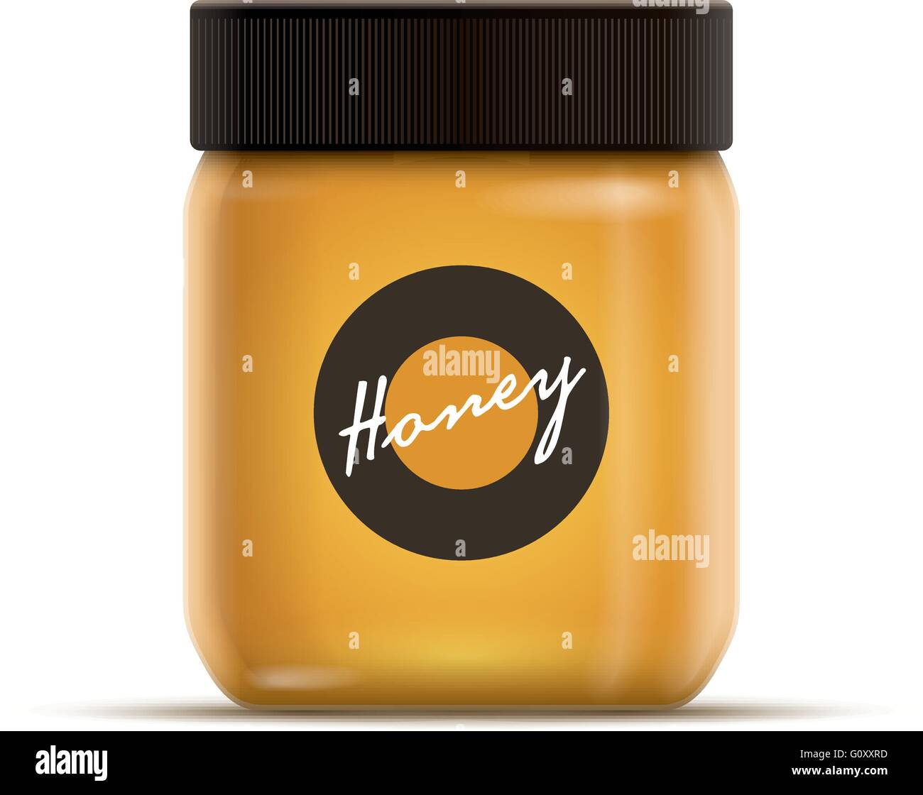Vector realistic illustration of honey or jam jar. All elements are layered separately in vector file. Product color is global c Stock Vector
