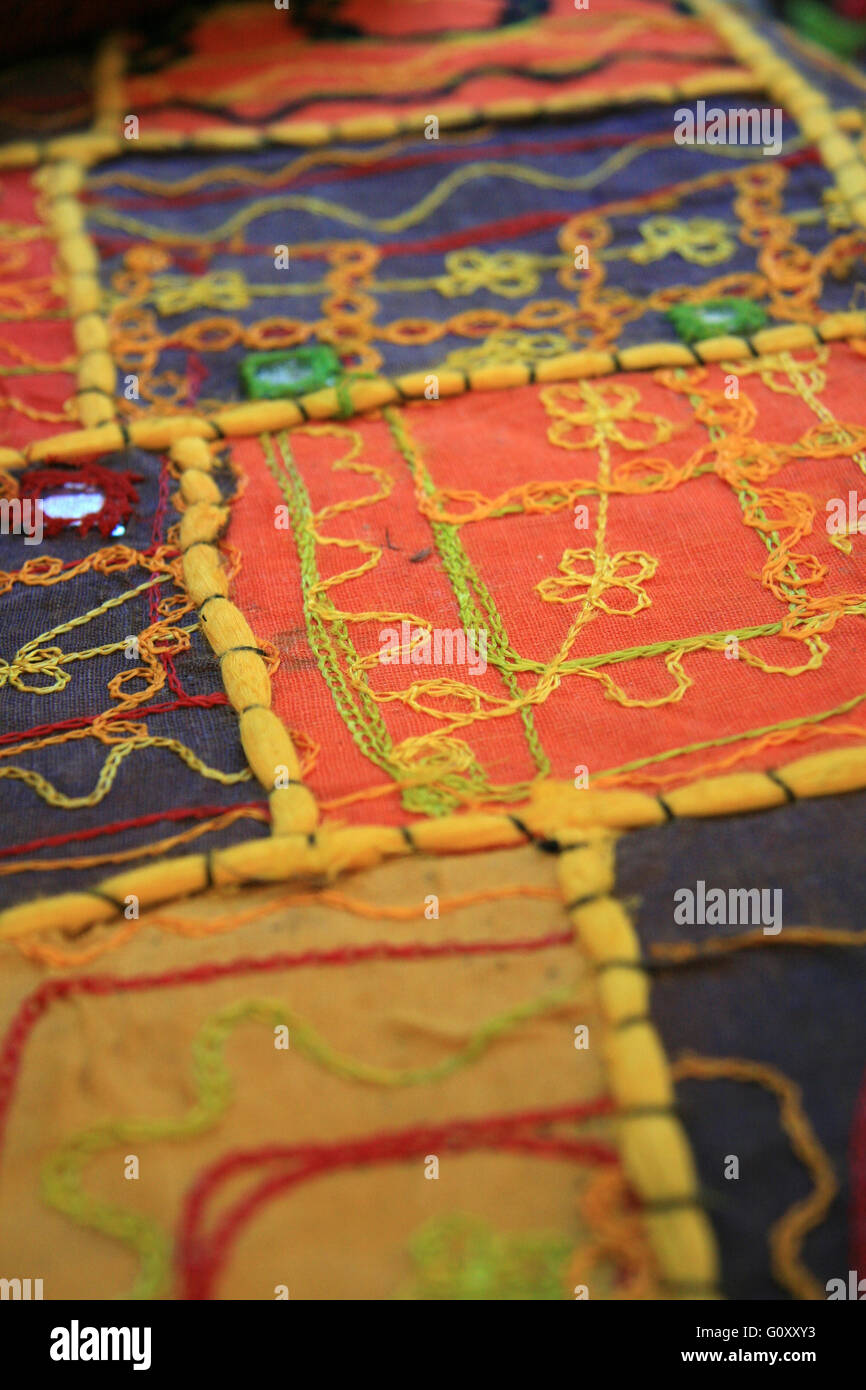 Colourful ornate Indian handmade textiles, material and fabric Stock