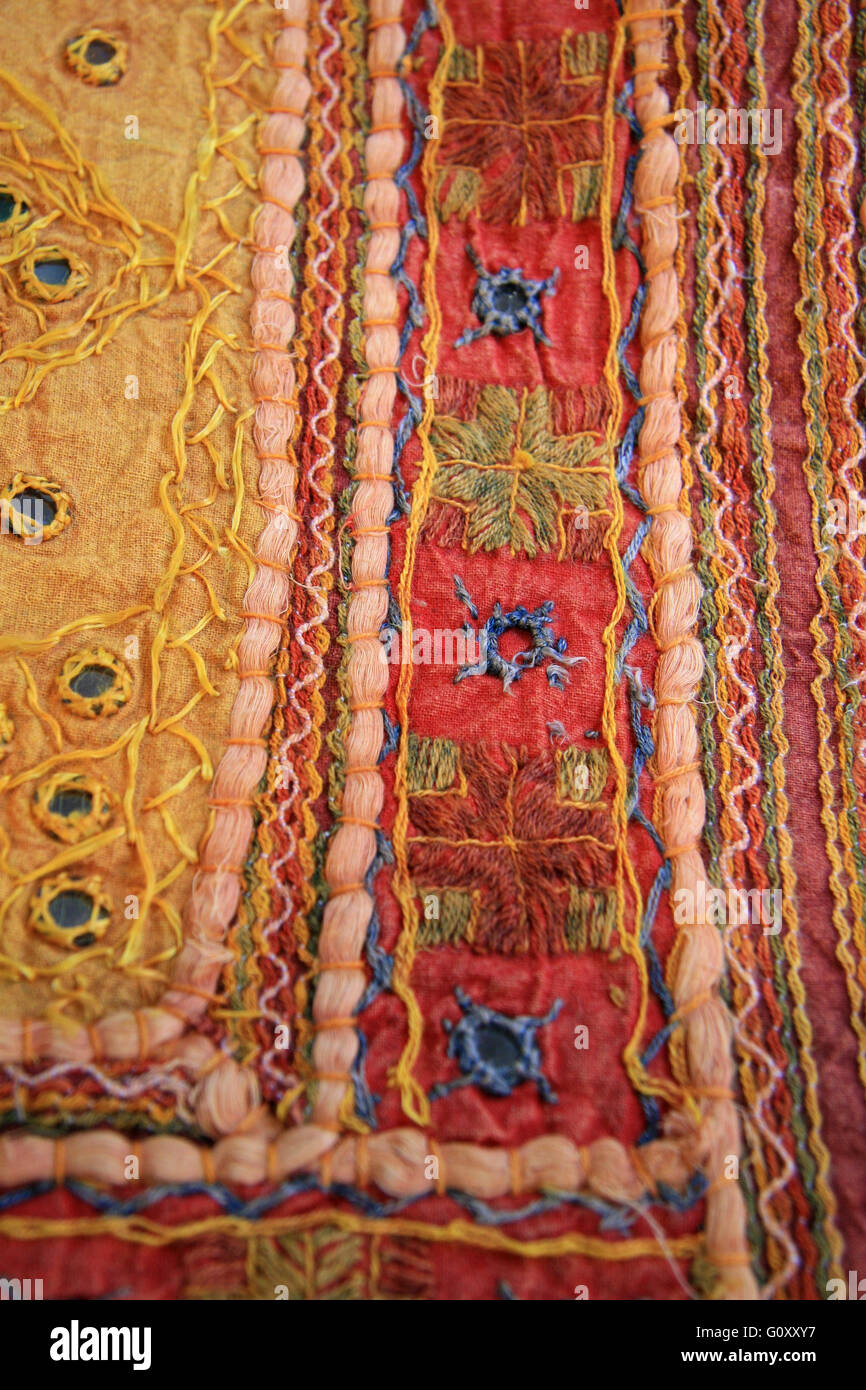 Colourful ornate Indian handmade textiles, material and fabric Stock