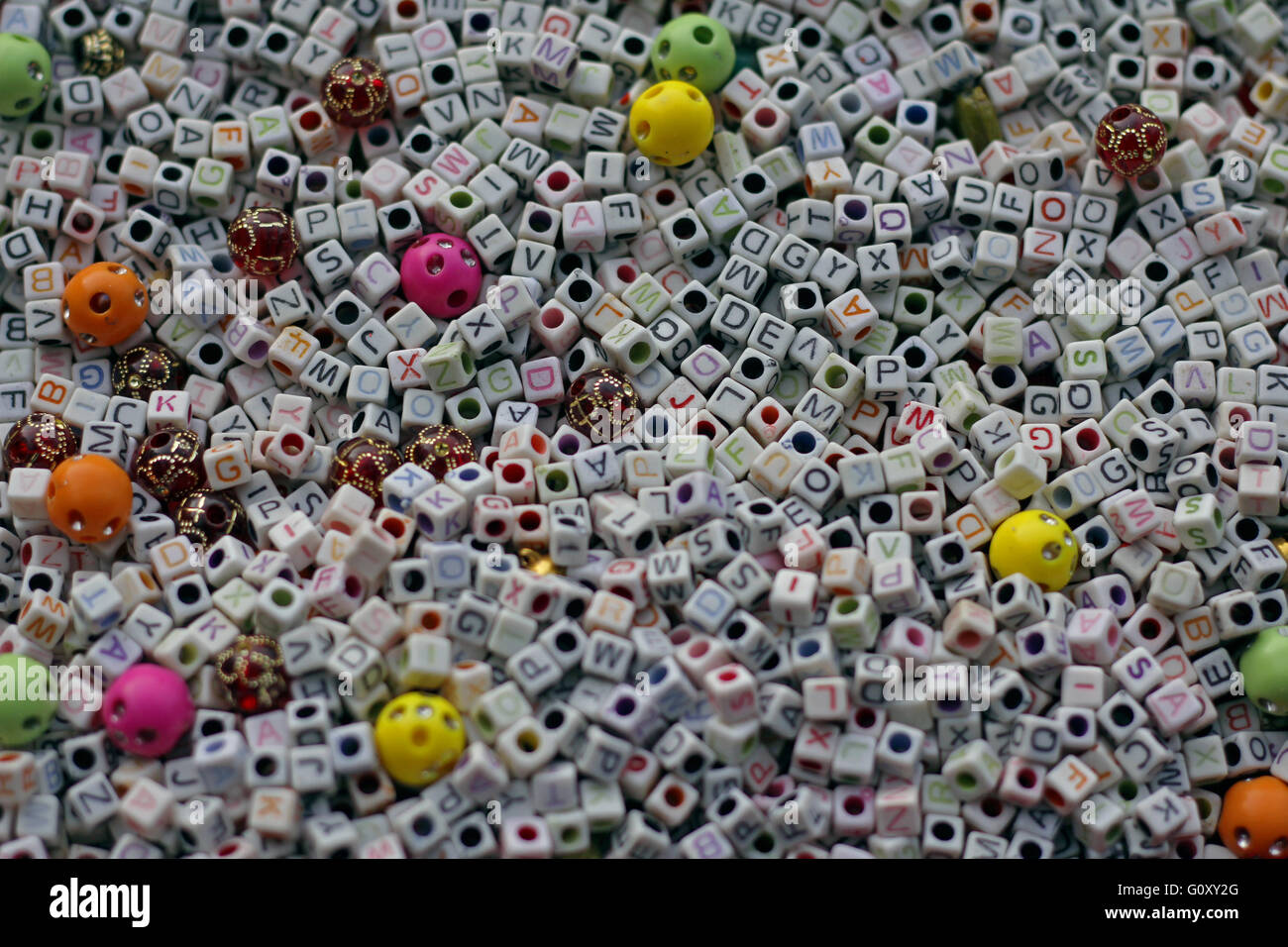 English alphabets on beads spread for making ornaments Stock Photo Alamy