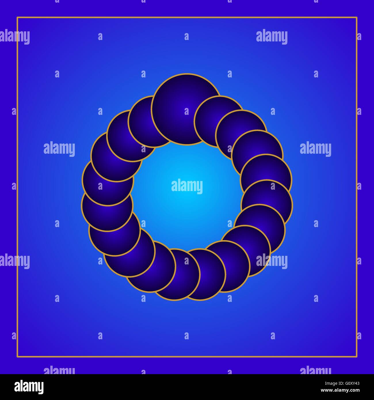 Blue Optical visual illusion created by circles forming a virtual ring. Color gradient inside  circles and background moebius Stock Photo