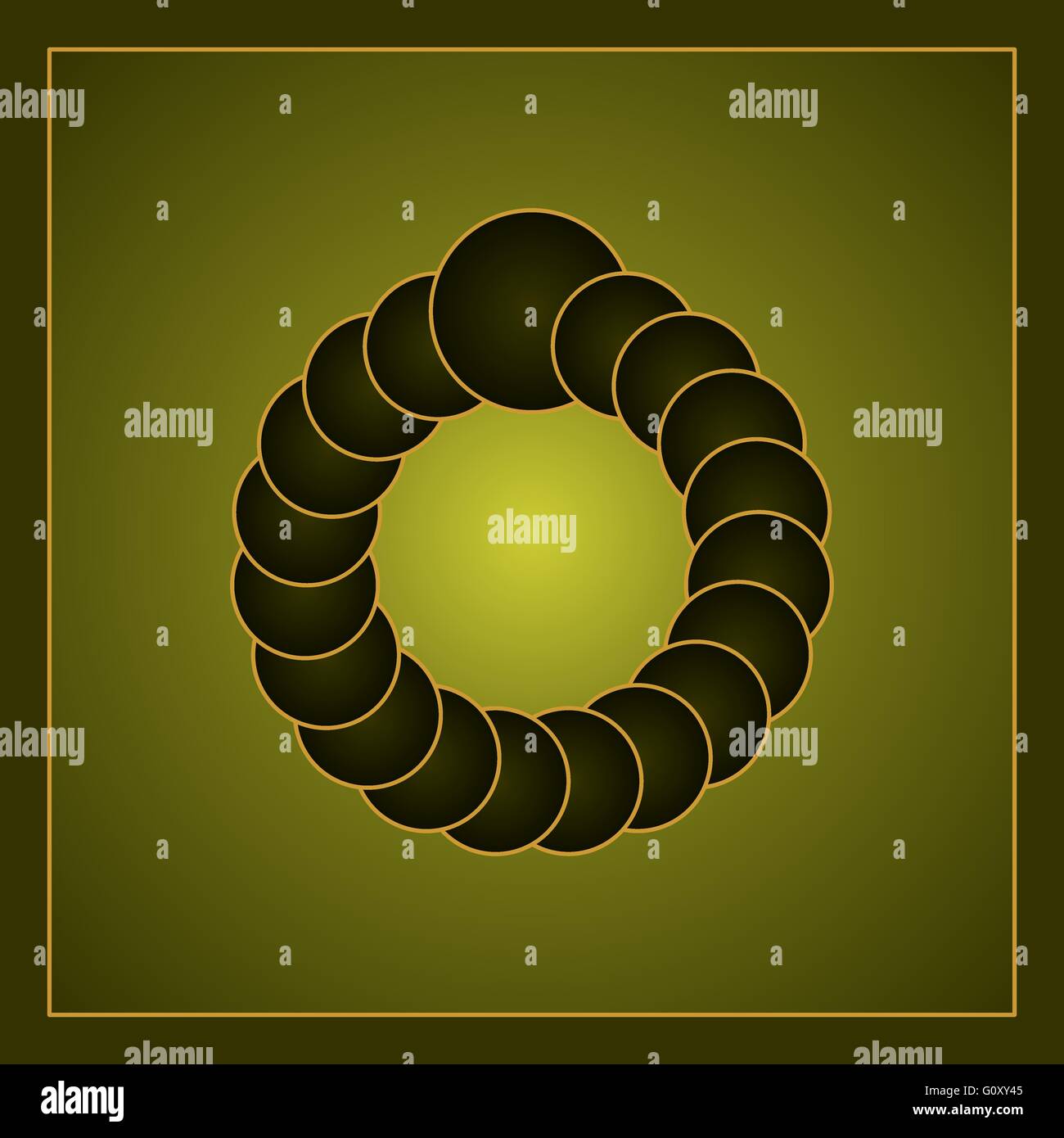 Green Optical visual illusion created by circles forming a virtual ring. Color gradient inside  circles and background moebius Stock Photo