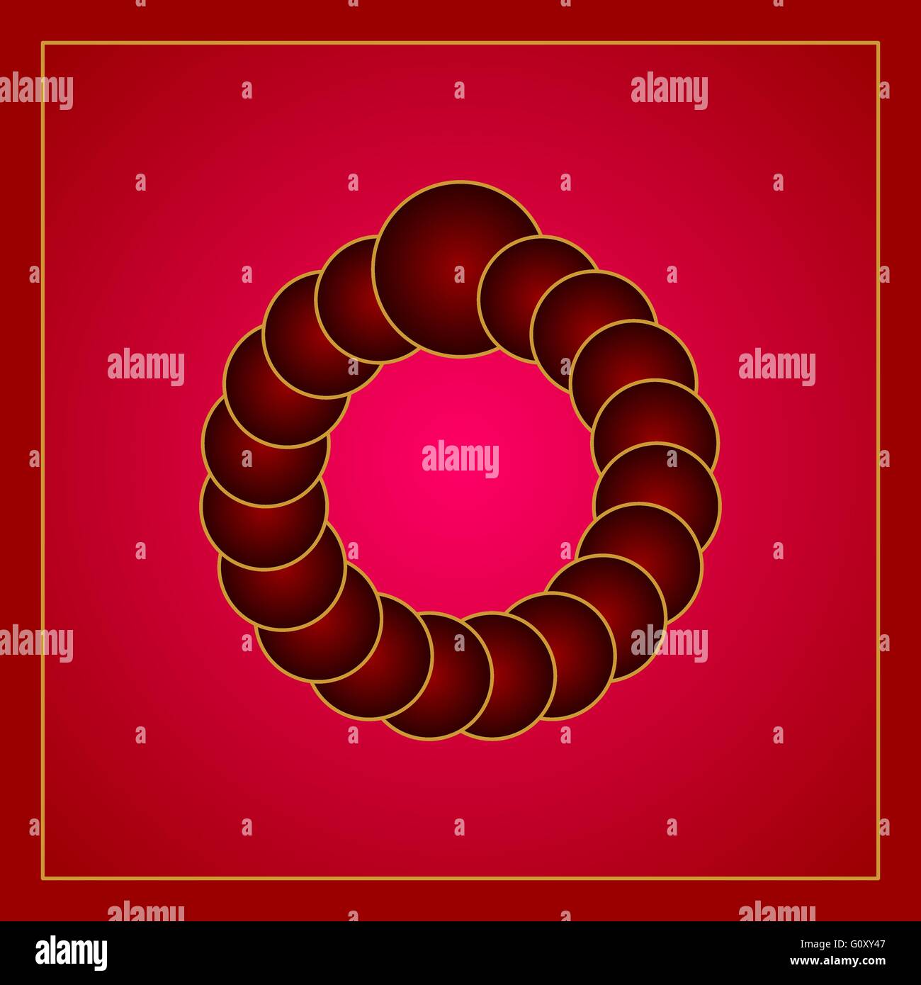 Red Optical visual illusion created by circles forming a virtual ring. Color gradient inside  circles and background moebius Stock Photo