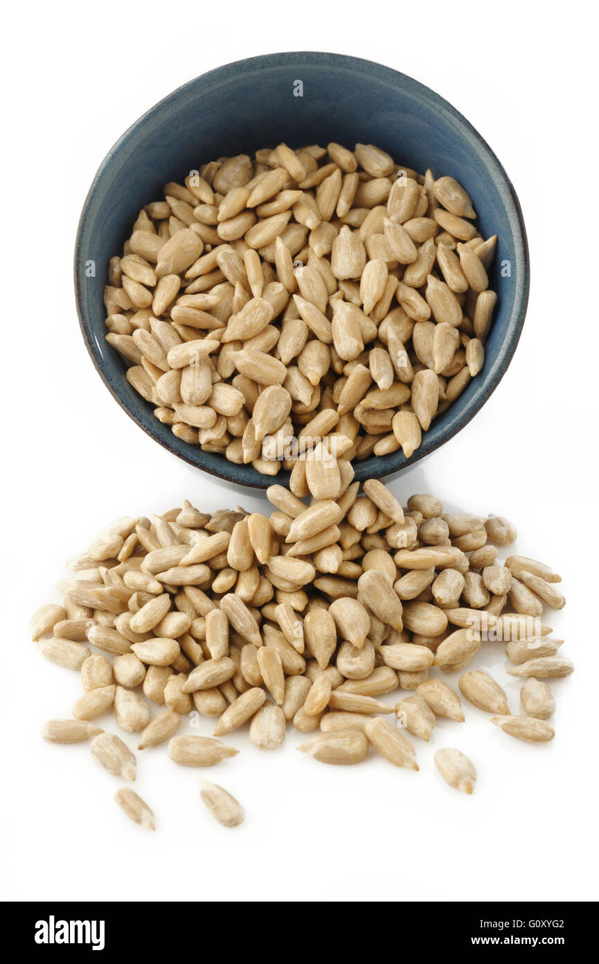 Sunflower seeds peeled in bowl Stock Photo