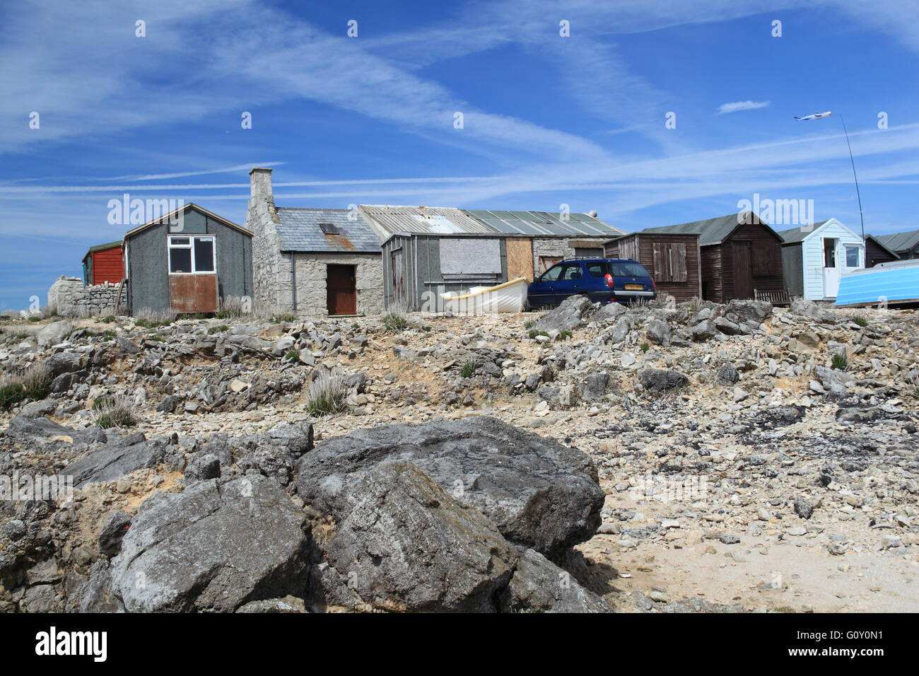 Fishermen's huts, Portland Bill, Jurassic Coast, Dorset, England, Great Britain, United Kingdom, UK, Europe Stock Photo