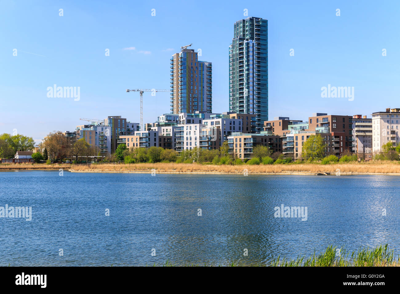 Woodberry wetlands nature reserve at Woodberry Down in London on a sunny day Stock Photo