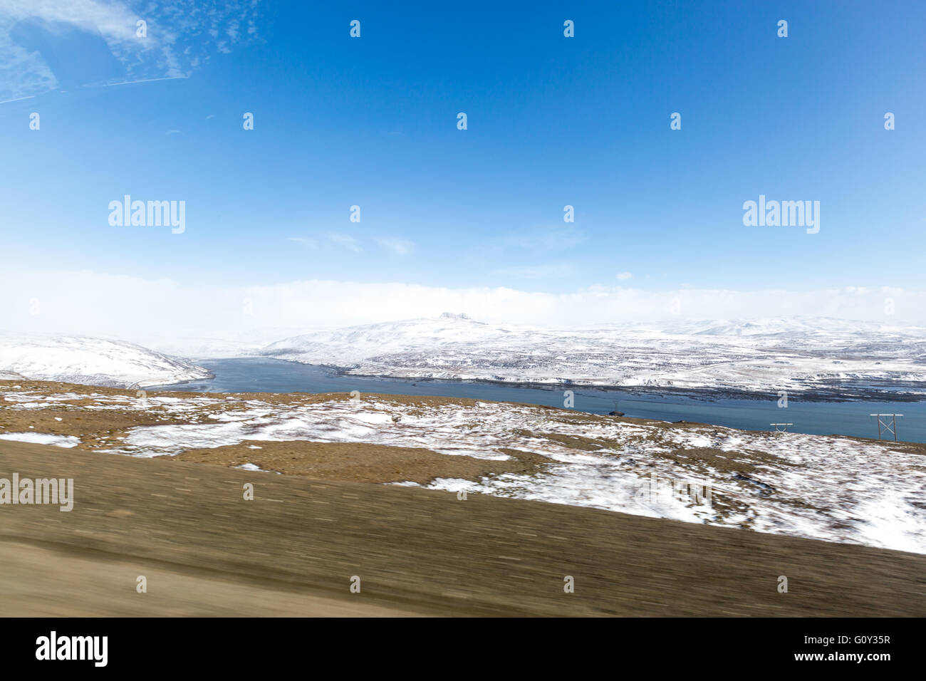 Roadtrip through the snowy landscape and fjords of North West Iceland Stock Photo