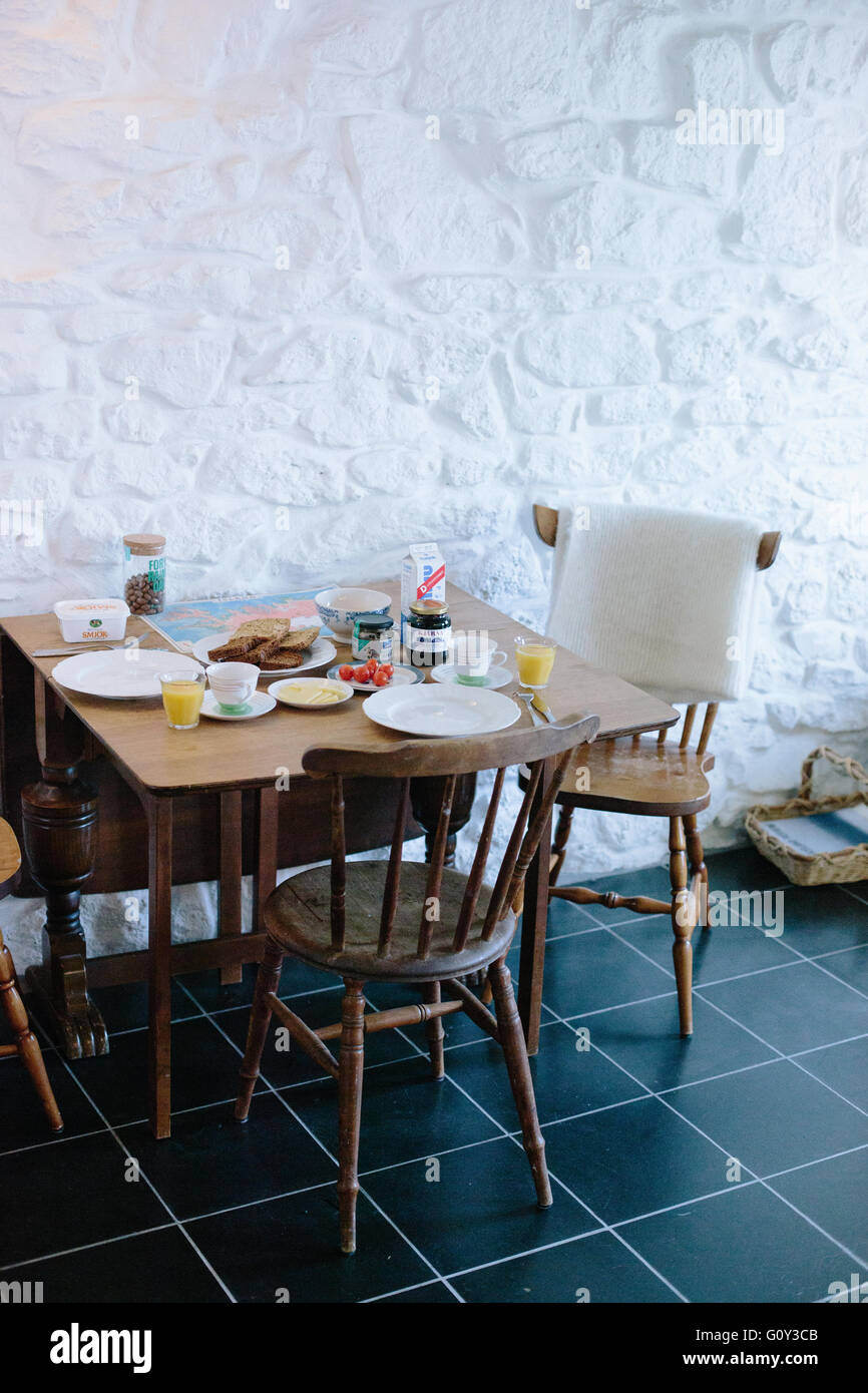 Breakfast spread on holiday at an Icelandic Cottage in Reykjavik Stock Photo