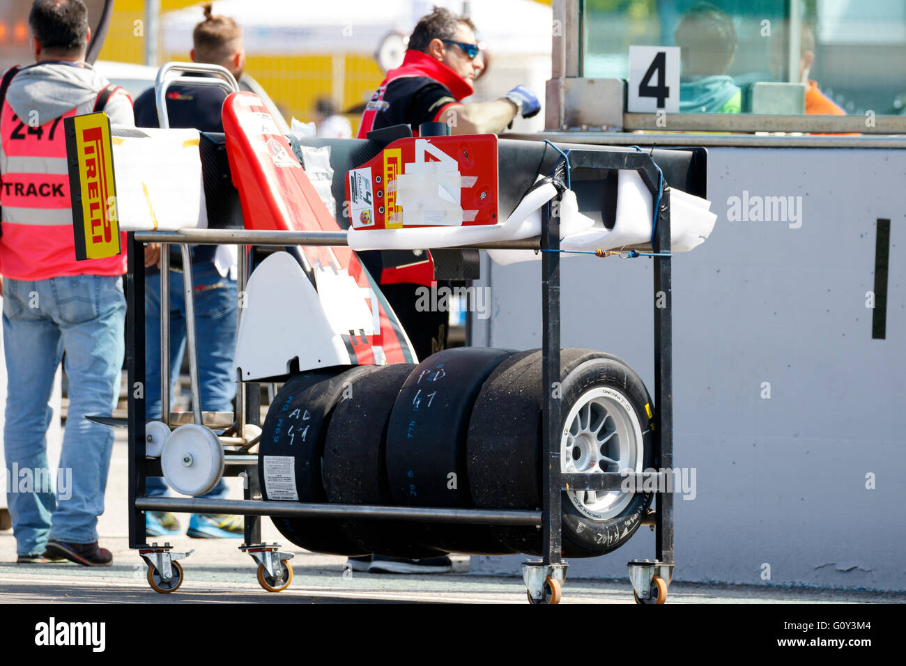 Misano Adriatico, Italy - - April 10, 2016: Cars prepare to leave the grid at the start during race one at the Misano Circuit Stock Photo