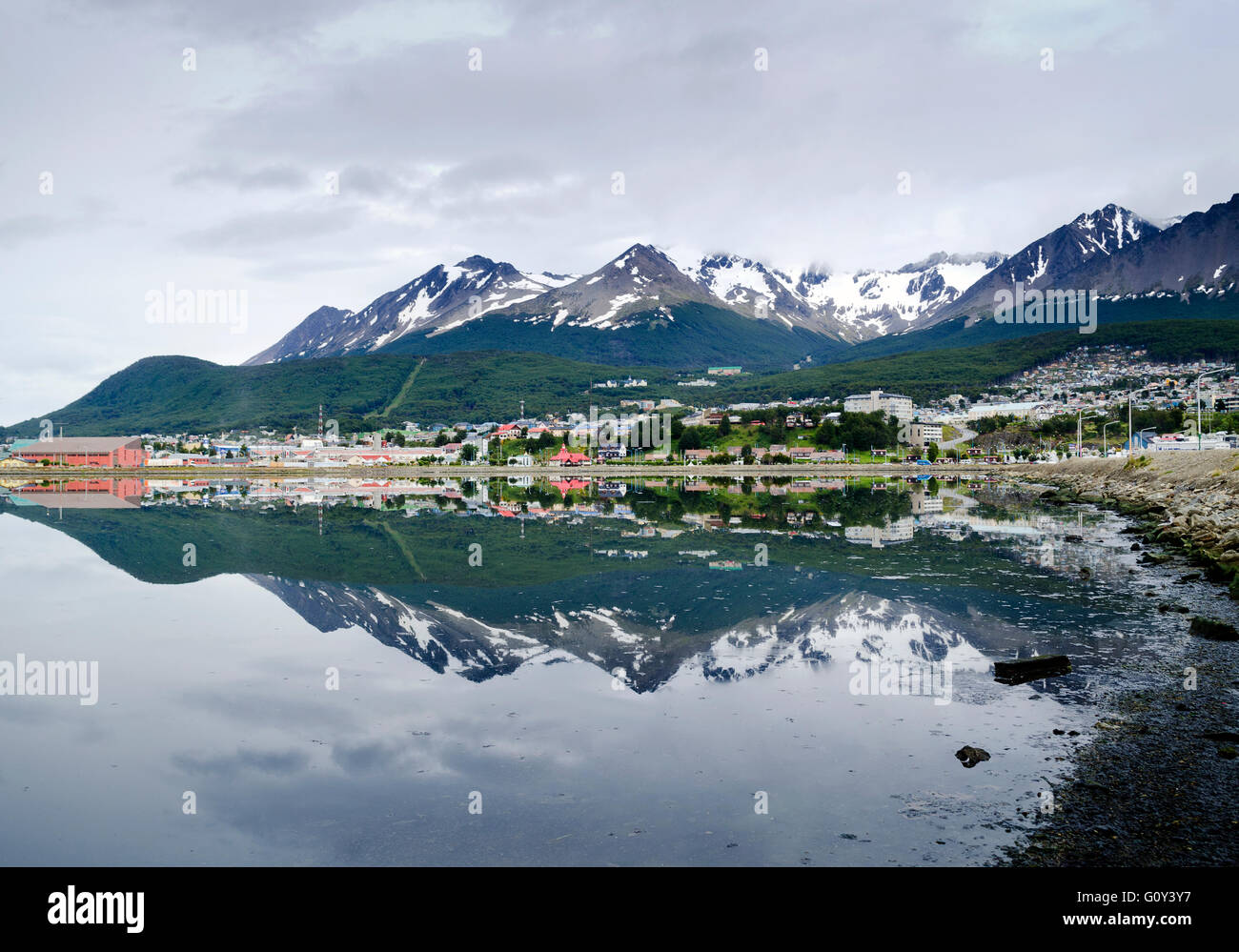 Martial Glacier and city of Ushuaia, Tierra del Fuego, Argentina Stock Photo