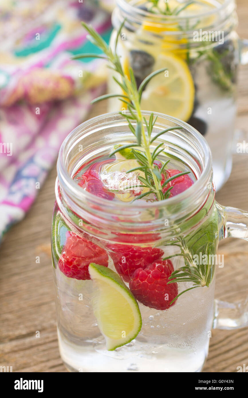 Glass Jars of Fruit Infused Waters Stock Photo Alamy