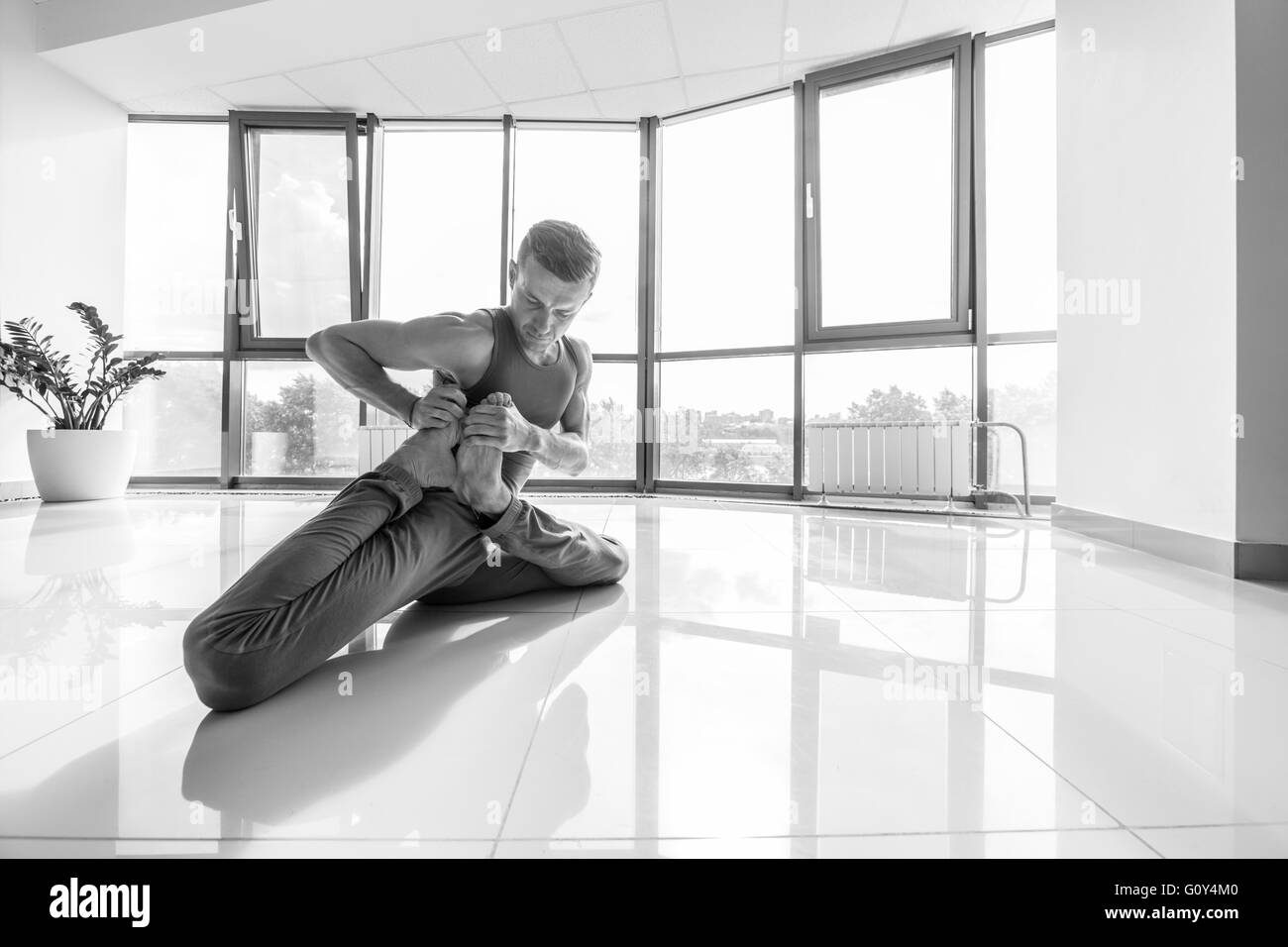 Gym White Interior with Black Yoga Mat, Big Windows, No People. Copy Space.  Stock Illustration - Illustration of meditating, cozy: 303148883