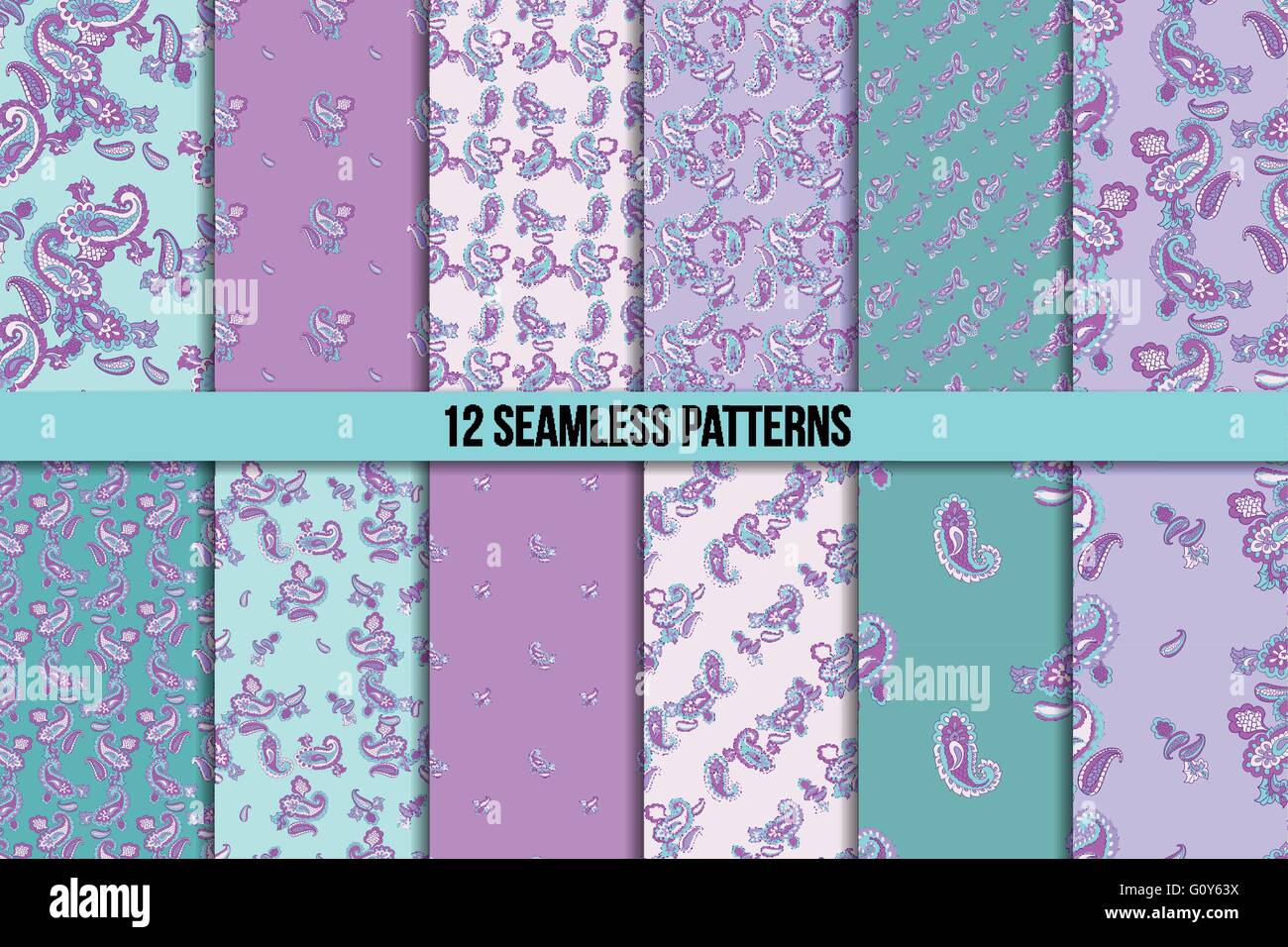 Vector illustration of seamless paisley pattern set Stock Vector Image ...