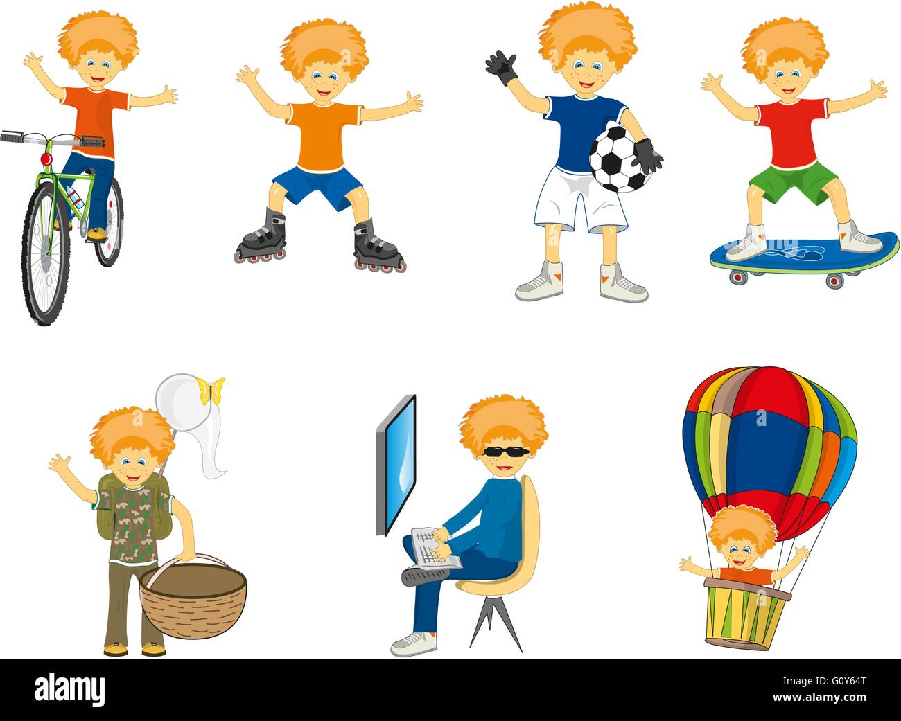 little boy in different situations Stock Vector