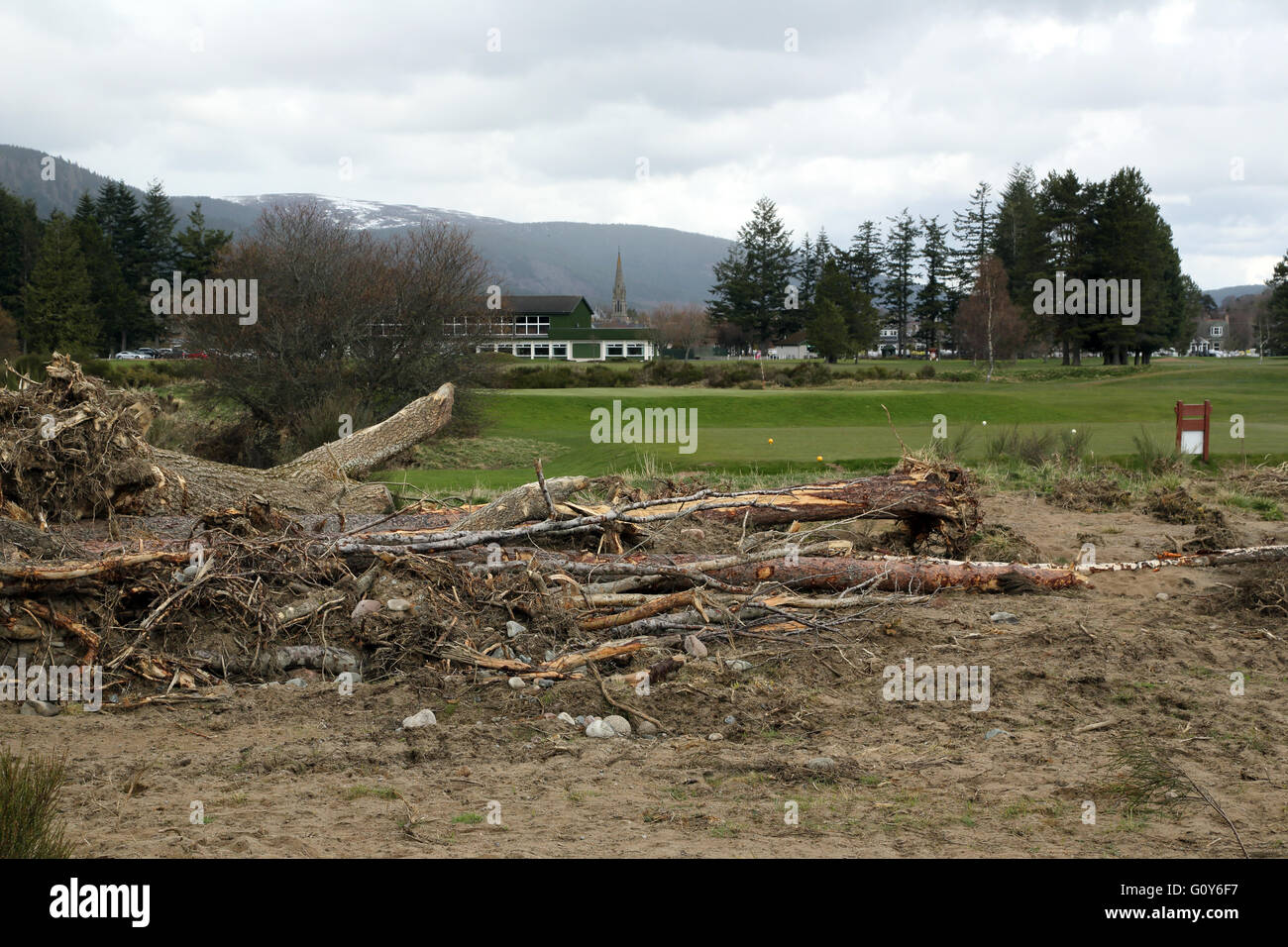 Ballater, Royal Deeside, in April 2016, nearly 4 months after the devastating flood on 30.12.15. Stock Photo