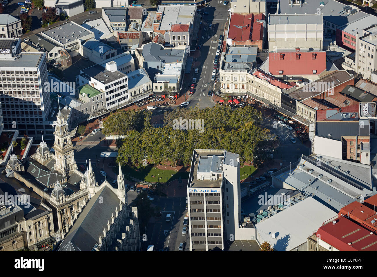 The Octagon, Dunedin, Otago, South Island, New Zealand - aerial Stock Photo