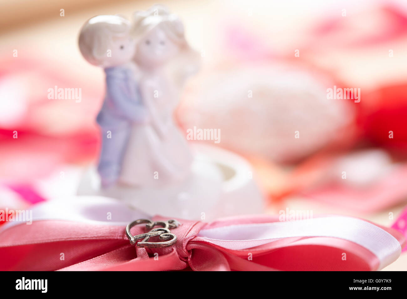 beautiful pink bow and hearts couple Stock Photo