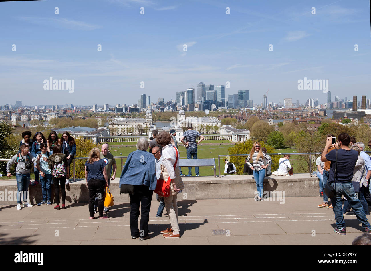 View of the city of London on the hill by the Royal Observatory, Greenwich, London, UK. Stock Photo
