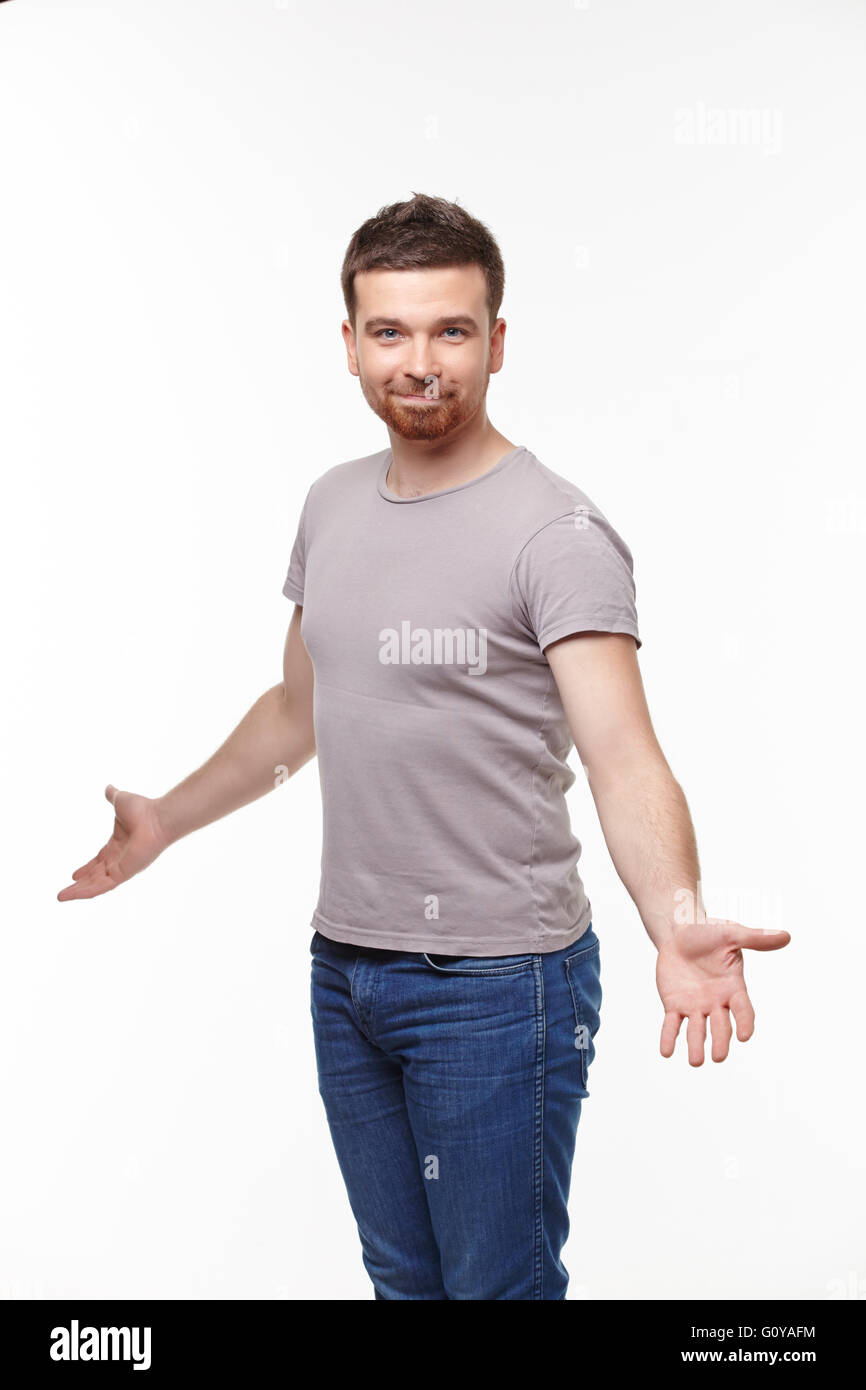 young man welcomes Stock Photo