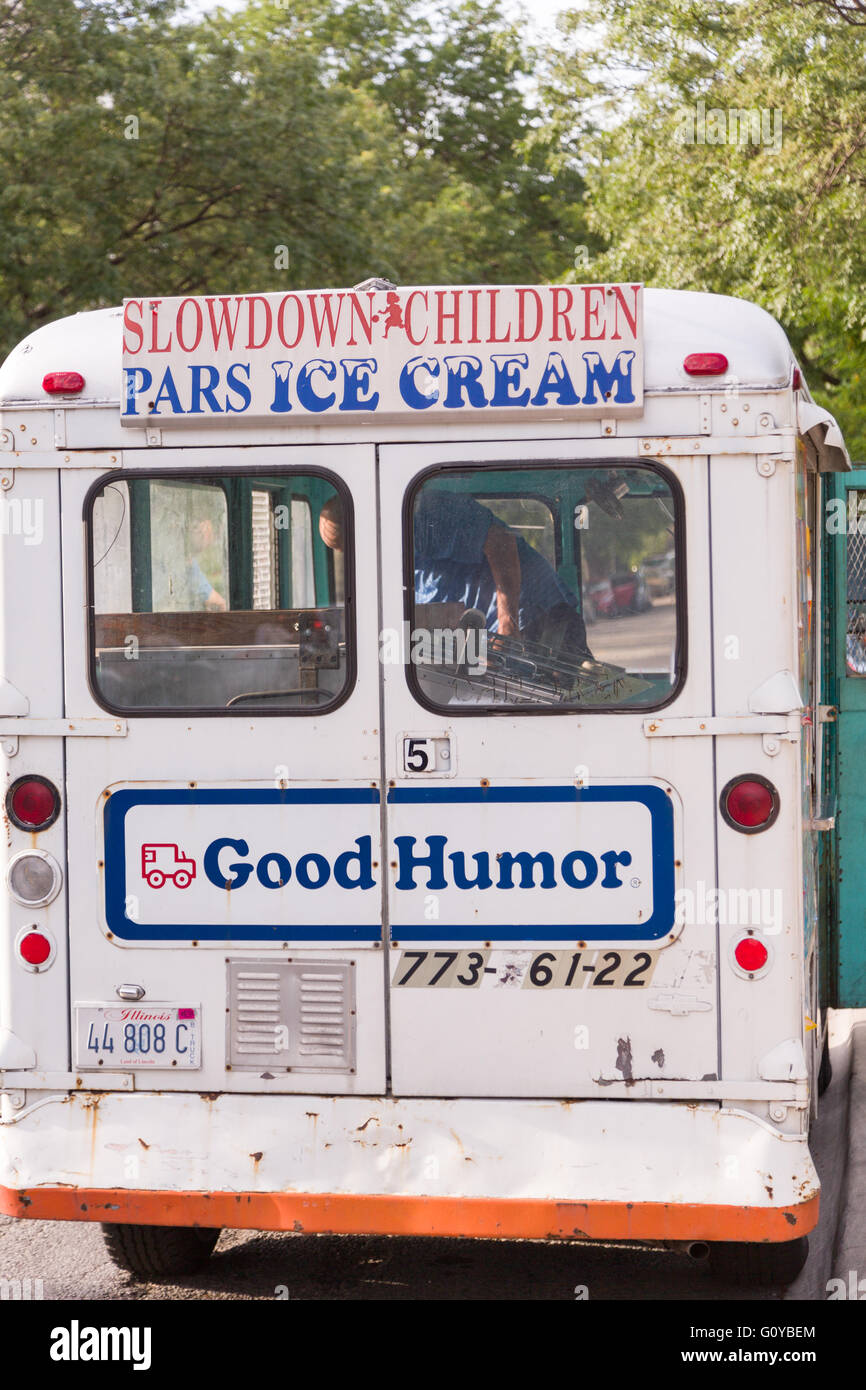 A Good Humor ice cream truck along Lincoln Park on a summers day in Chicago, Illinois, USA Stock Photo