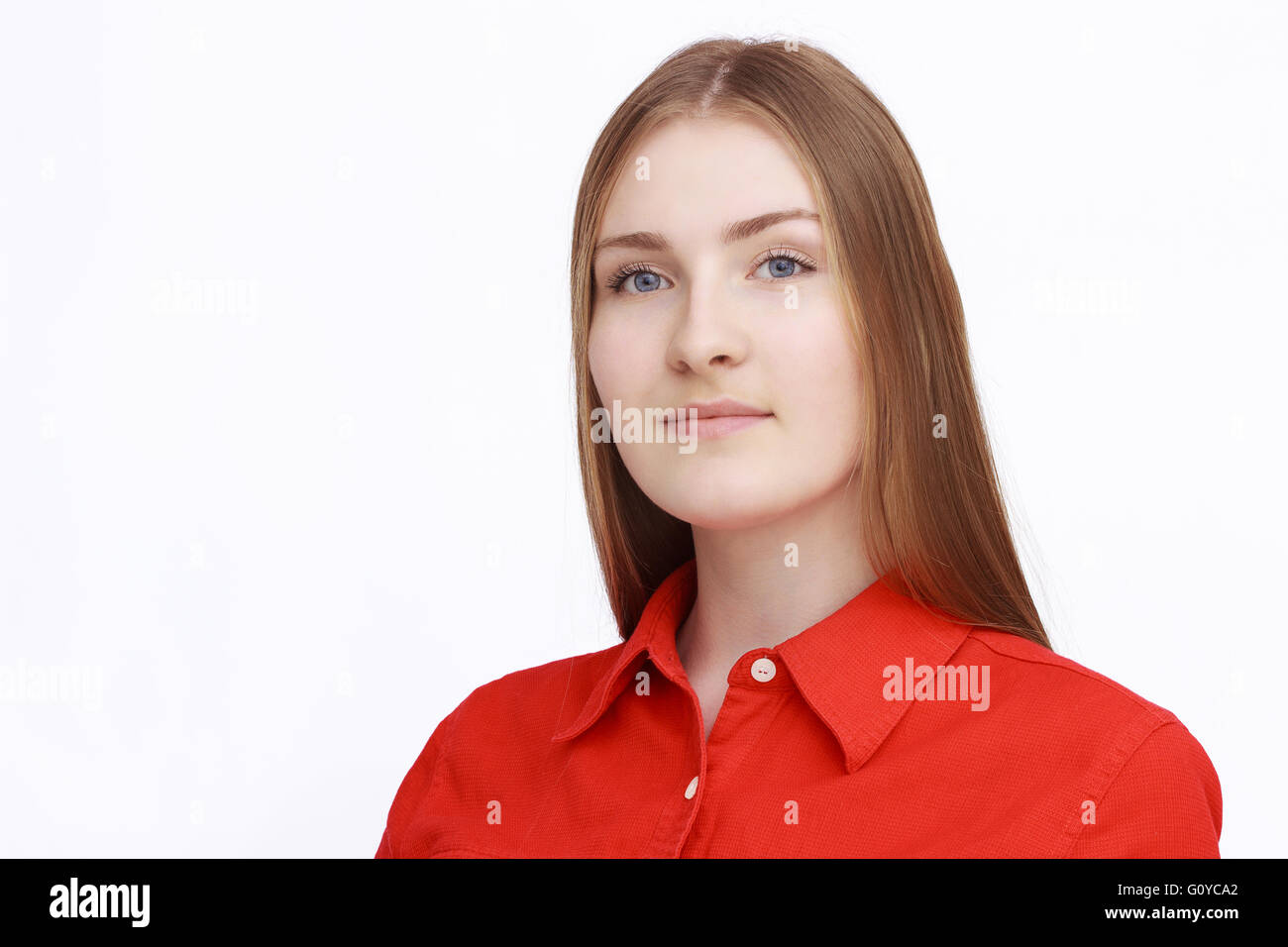 Portrait of beautiful woman in red Stock Photo