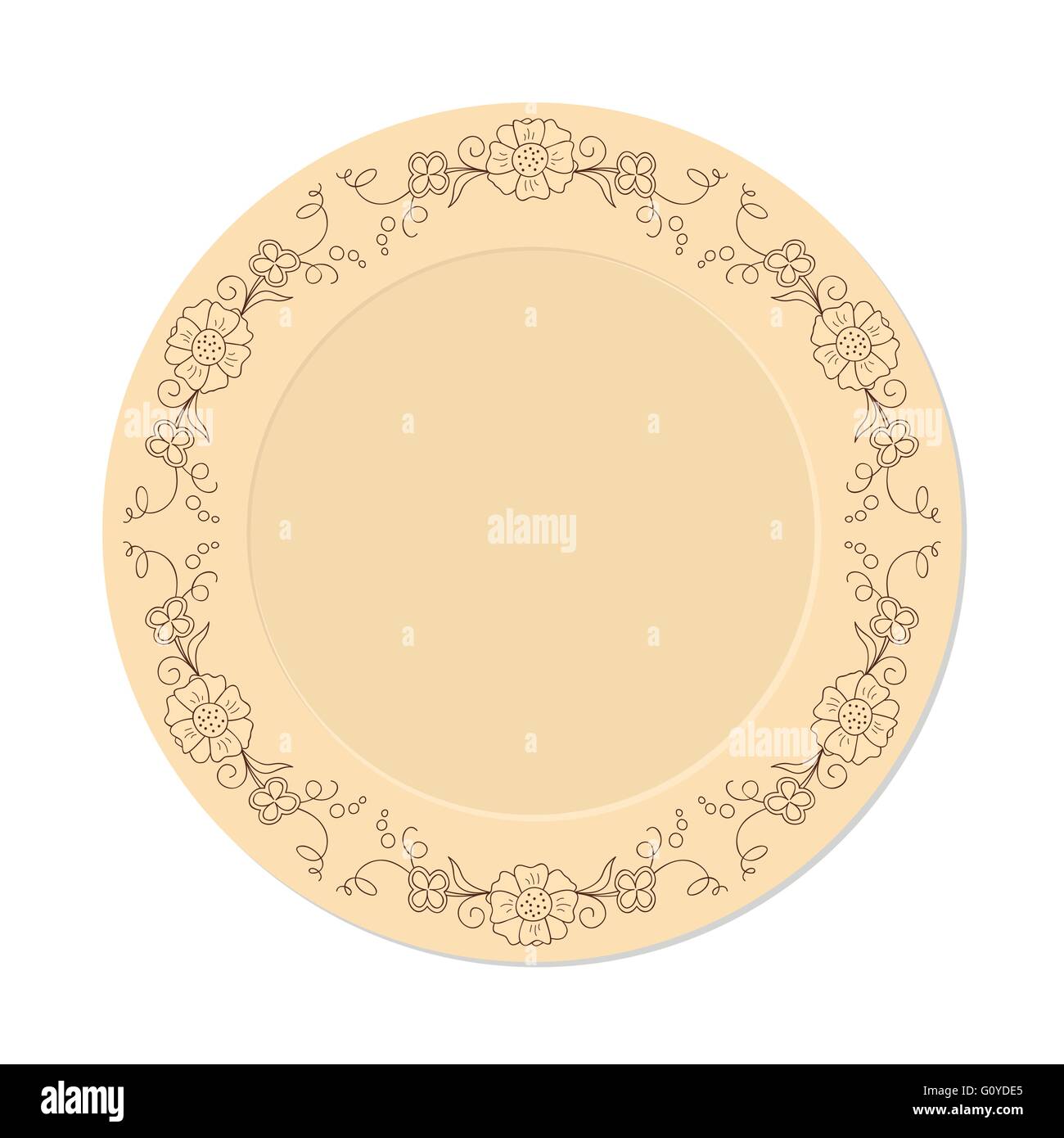 Hand drawn decorated saucer in boho style. Template for decoration dishes,  plates, porcelain. All objects are isolated. Vector Stock Vector