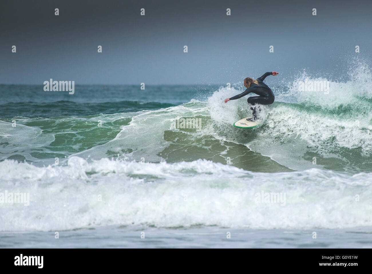 Windy weather creates ideal surfing conditions at Fistral in Newquay