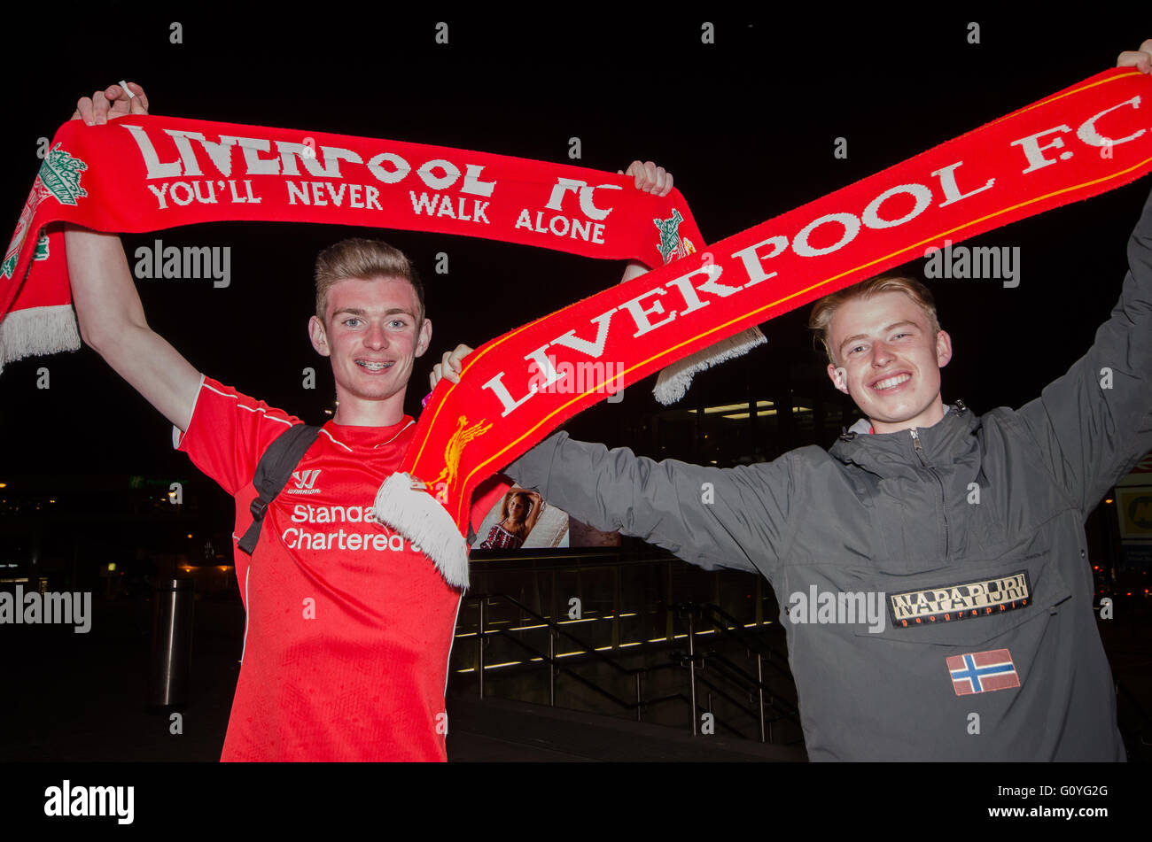 Liverpool, UK. 05th May, 2016. Liverpool Football Club secured a place in this year's UEFA Europa League final by beating Villareal at Anfield 3-0 ( 3-1 on aggregate) tonight. They will play Sevilla in the final in Basel, Switzerland on 18th May 2016. Credit: rsdphotography/Alamy Live News Stock Photo