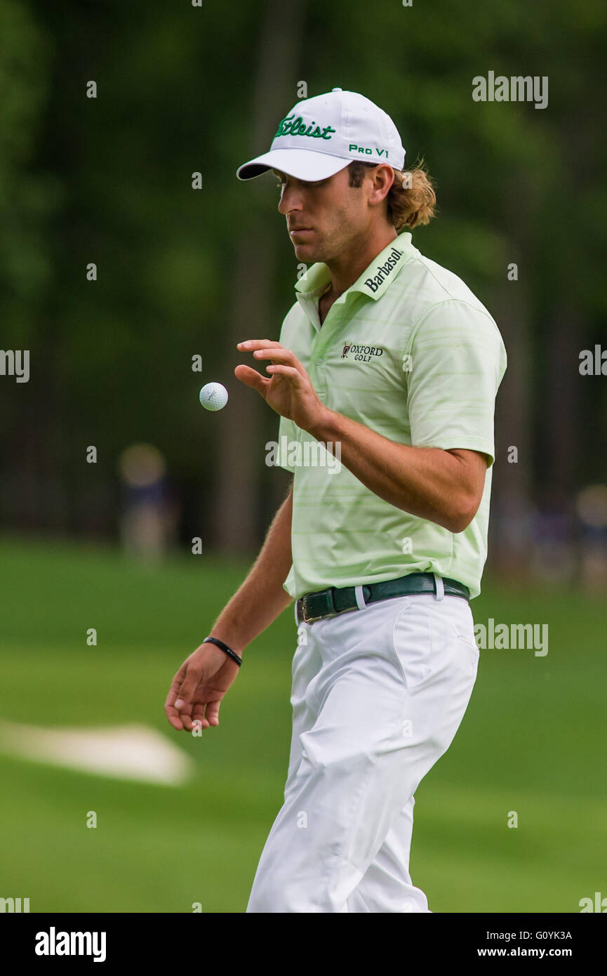 Charlotte, NC., USA. 5th May, 2016. Golfer Andrew Loupe walks off the 14th green during the PGA Wells Fargo Championship on Thursday, May 5, 2016 at Quail Hallow Country Club in Charlotte, NC. David Grooms/CSM Credit:  Cal Sport Media/Alamy Live News Stock Photo