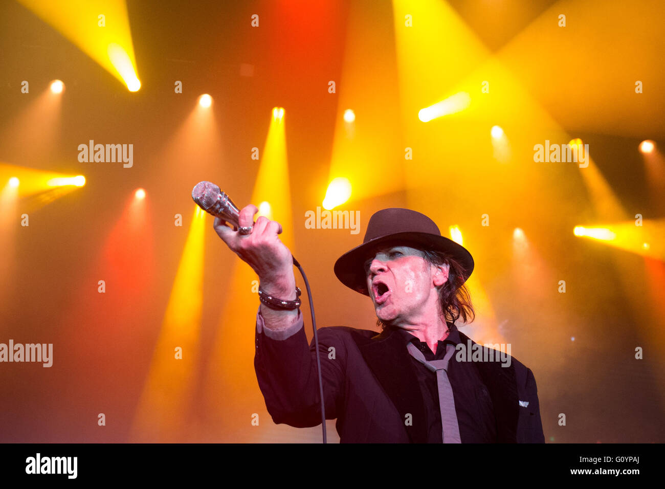 Ibiza, Spain. 02nd May, 2016. Musician Udo Lindenberg and his Panic Orchestra give a concert on board the cruise ship 'Mein Schiff 3' in the Mediterranean Sea en route from Gibraltar to Ibiza, Spain, 02 May 2016. Photo: CHRISTIAN CHARISIUS/dpa/Alamy Live News Stock Photo
