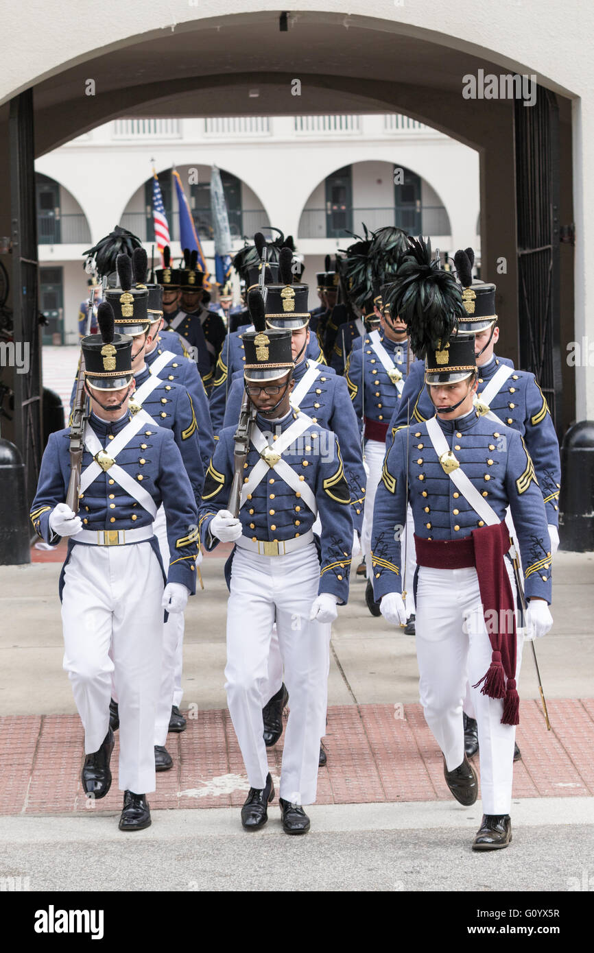 Graduating senior cadets in formal dress uniform take part in the Long