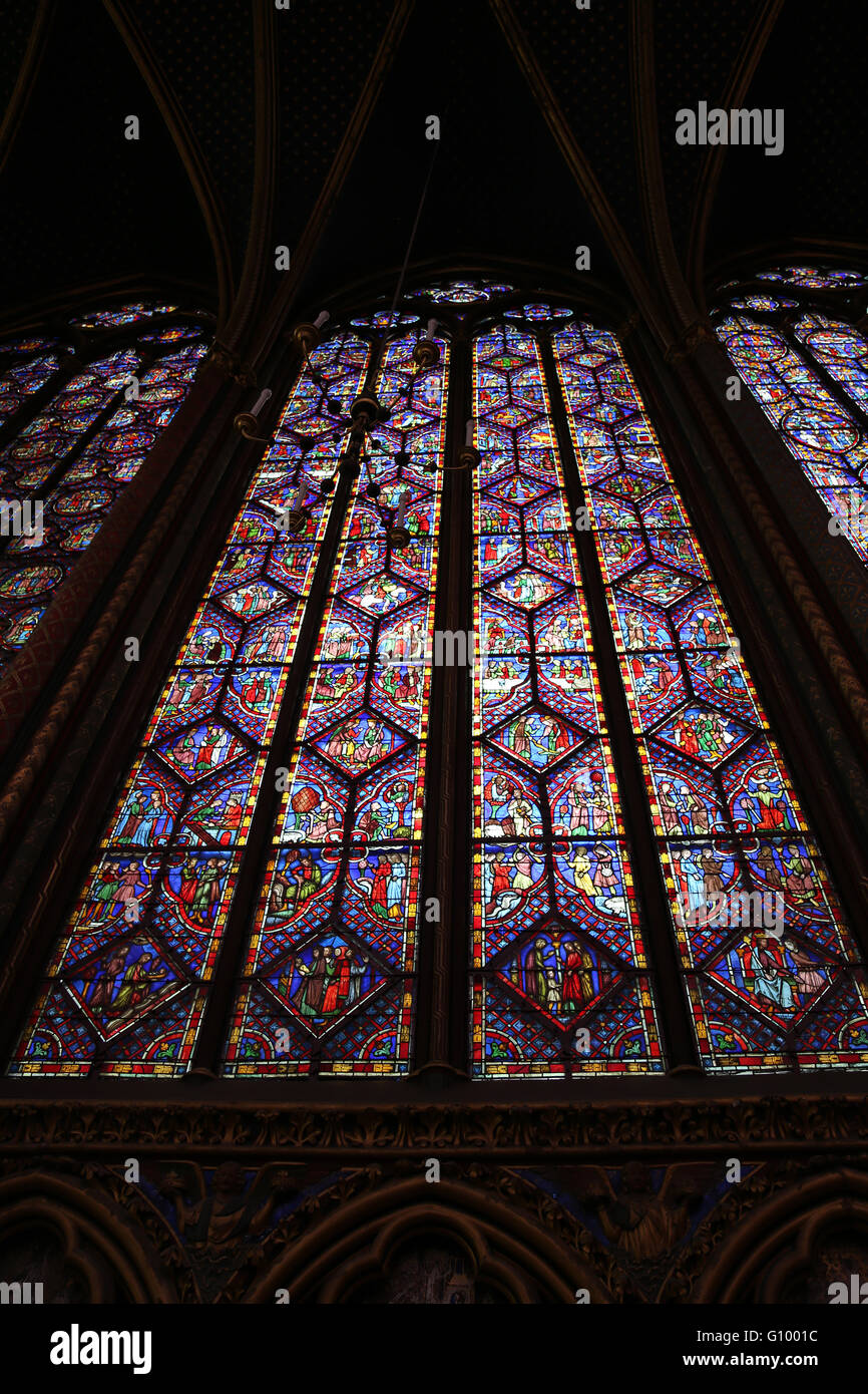 Stained glass. Upper chapel of La Sainte-Chapelle (The Holy Chapel). 1248. Paris. France. Gothic. Stock Photo