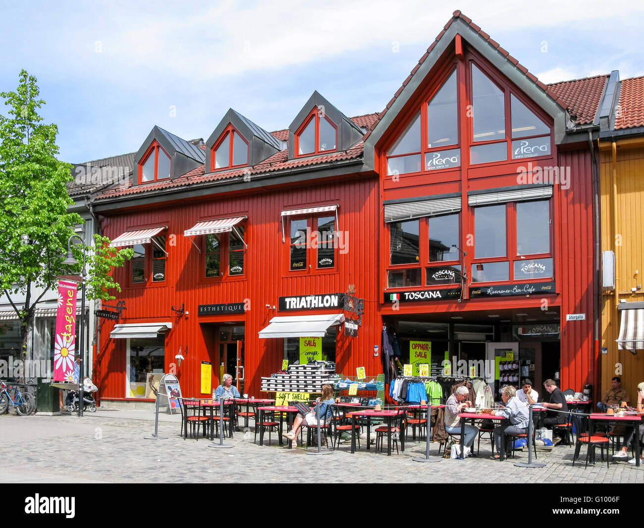 Restaurants in the city centre of Lillehammer, Oppland, Norway Stock