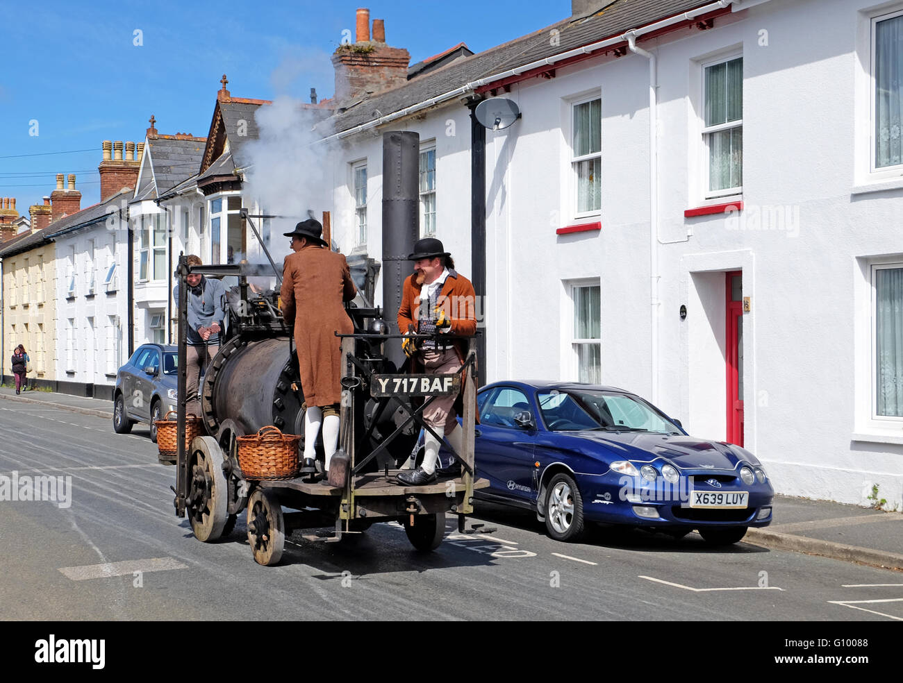 A replica of the ' Puffing Devil ' in the streets of Camborne, Cornwall, Uk during the annual Trevithick day celebrations Stock Photo
