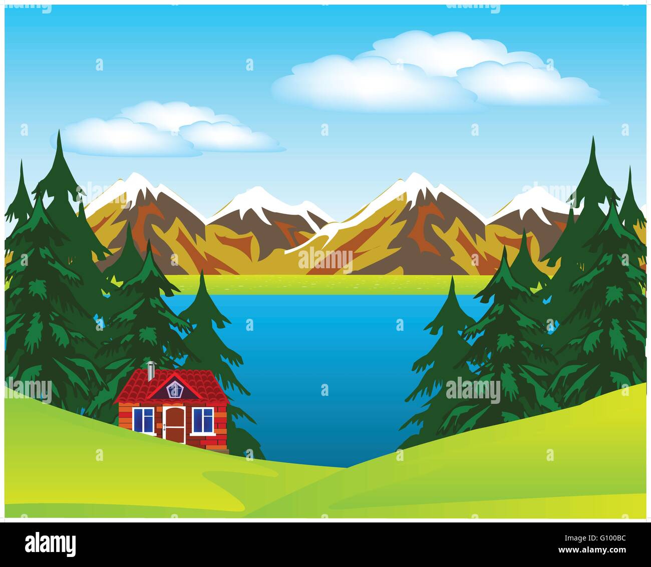 Tree beside the lake Stock Vector Images - Alamy