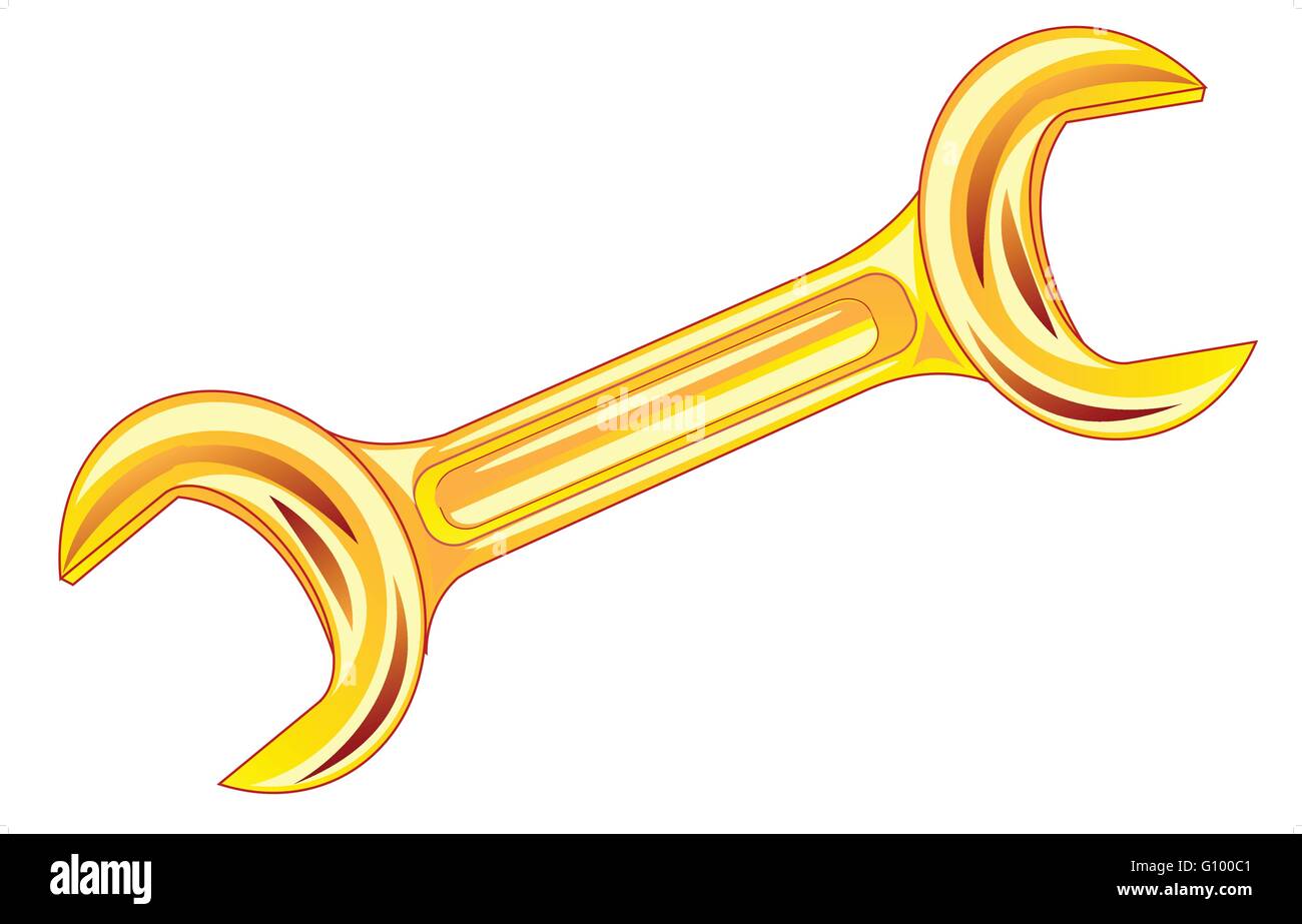 Vector illustration of the wrench from gild on white background Stock Vector