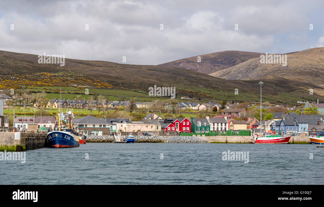 View on Dingle Bay and the colorful architecture in Dingle Town, Dingle Peninsula, County Kerry, Republic of Ireland. Stock Photo