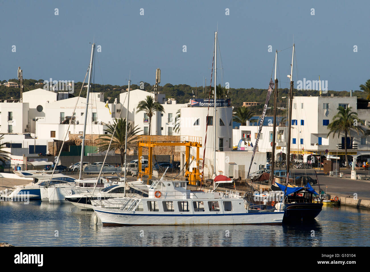 Boats, ships, port, La Savina, Formentera, Pityuses, Balearic Islands, Spain, Europe Stock Photo