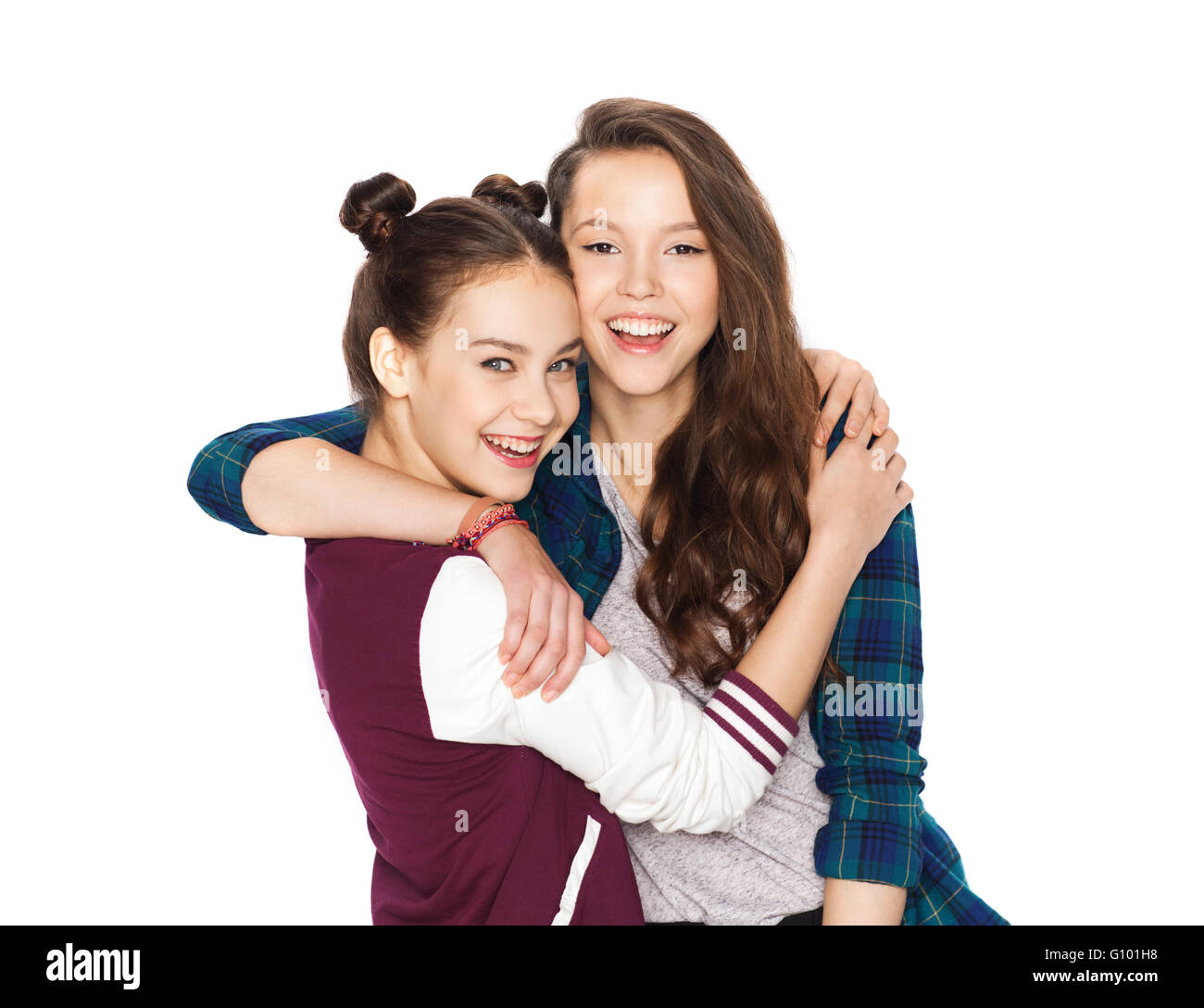happy smiling pretty teenage girls hugging Stock Photo - Alamy