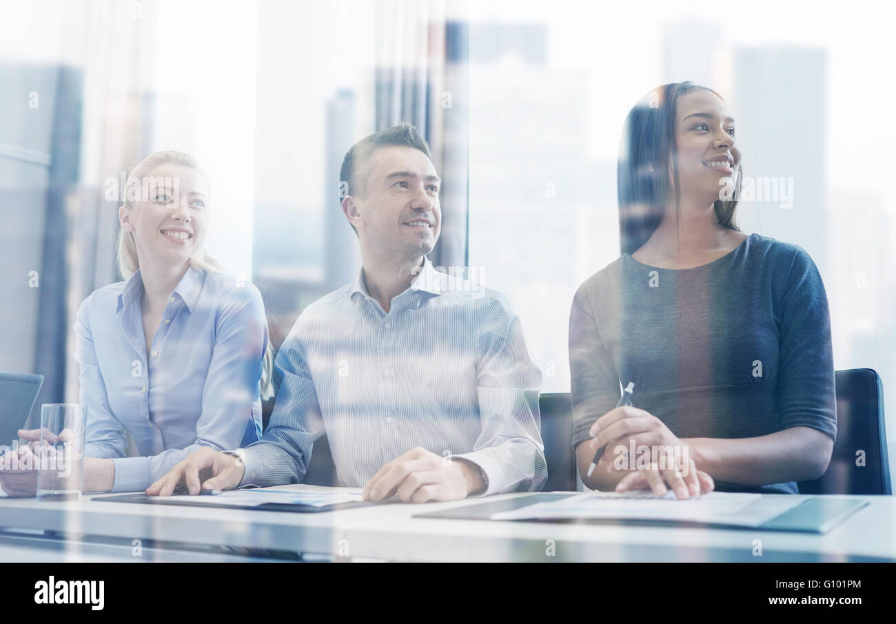 smiling business people meeting in office Stock Photo - Alamy