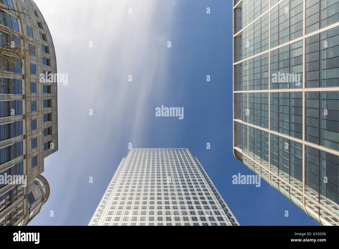 One Canada Square, also called Canary Wharf Tower, view up. Canary ...