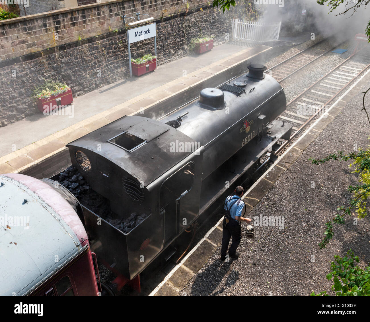 Peak Rail steam no. 68013 and engine driver at Matlock