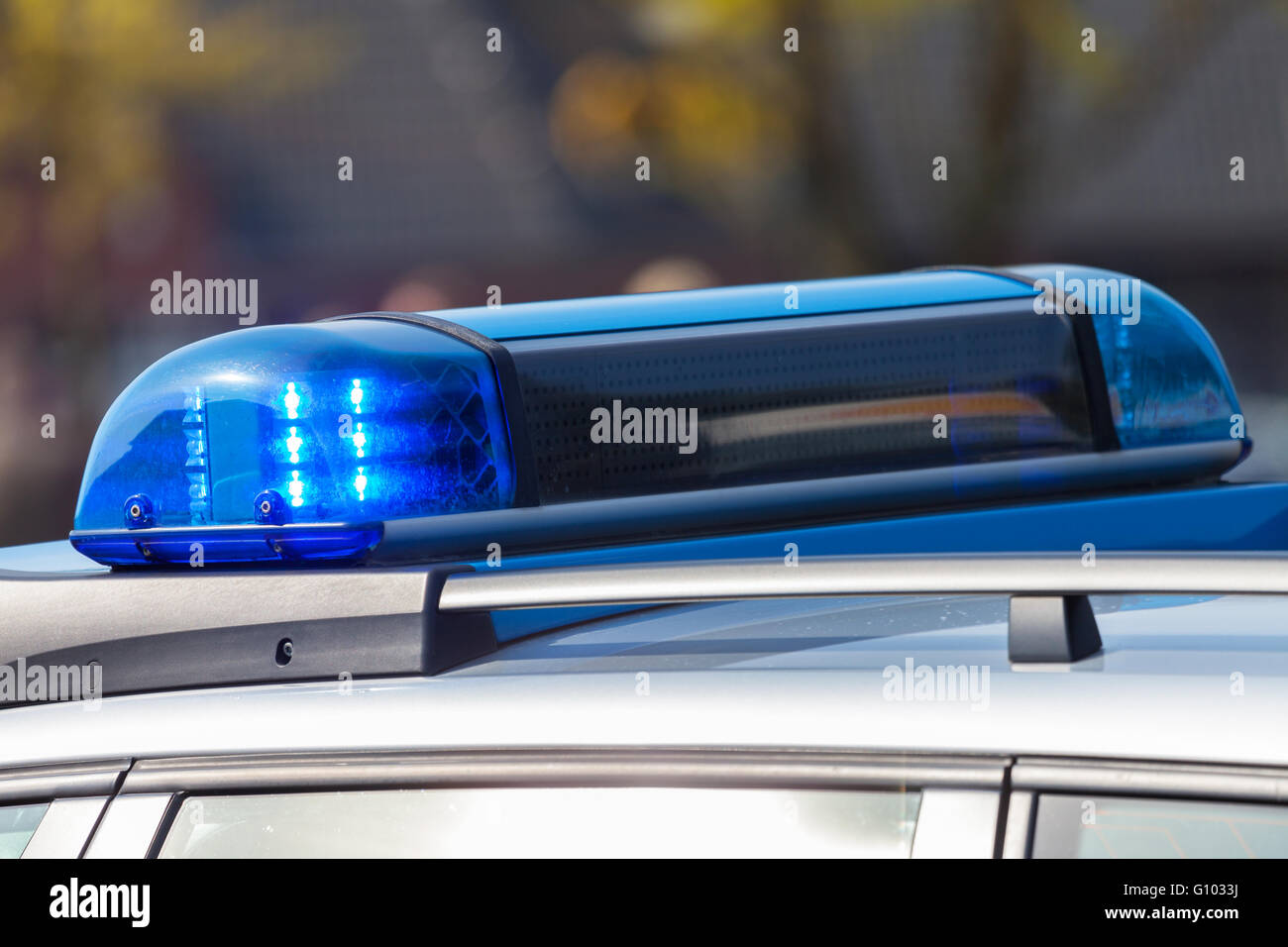 blue lights from a german police car Stock Photo