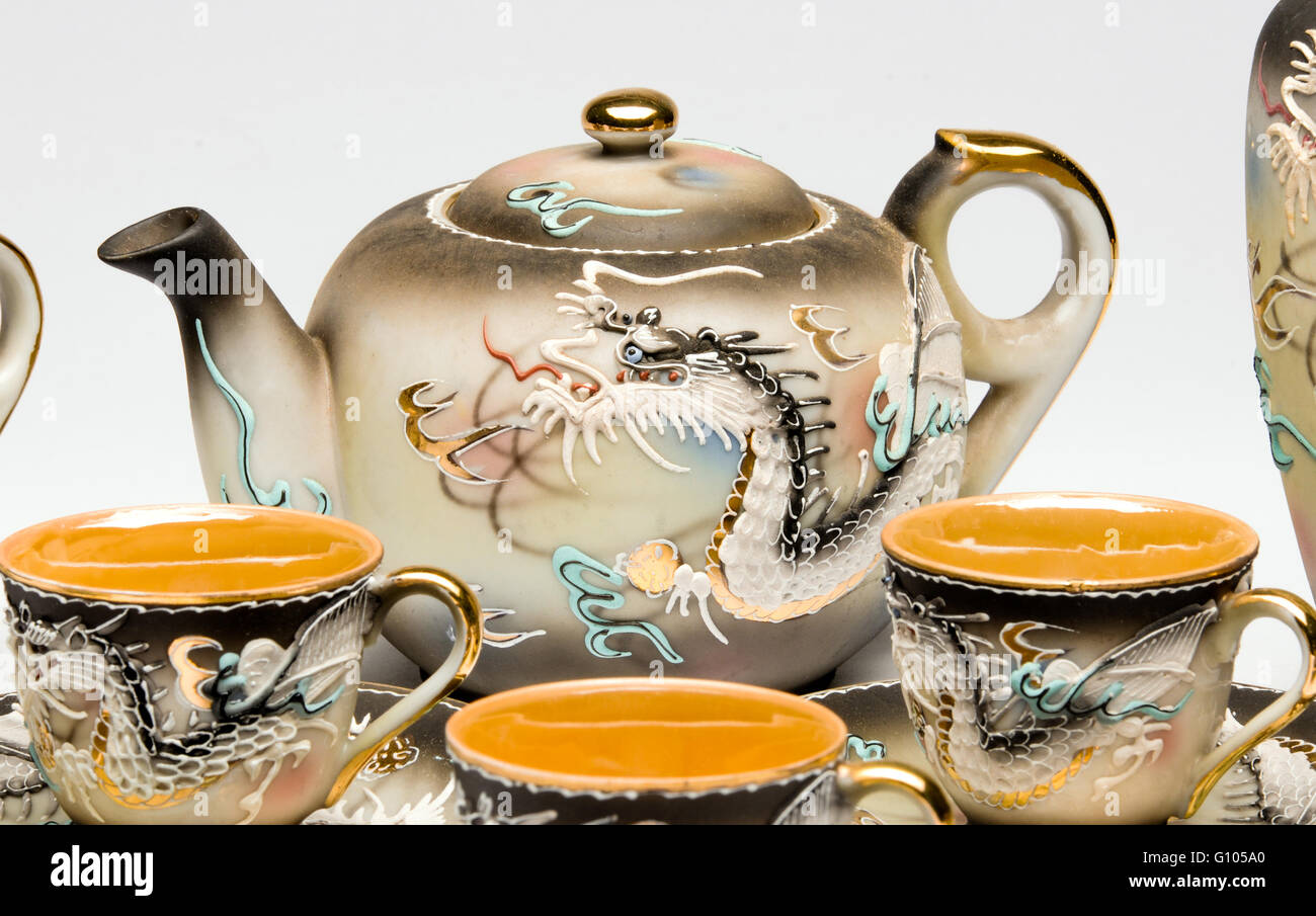 Japanese pottery porcelain tea set Stock Photo
