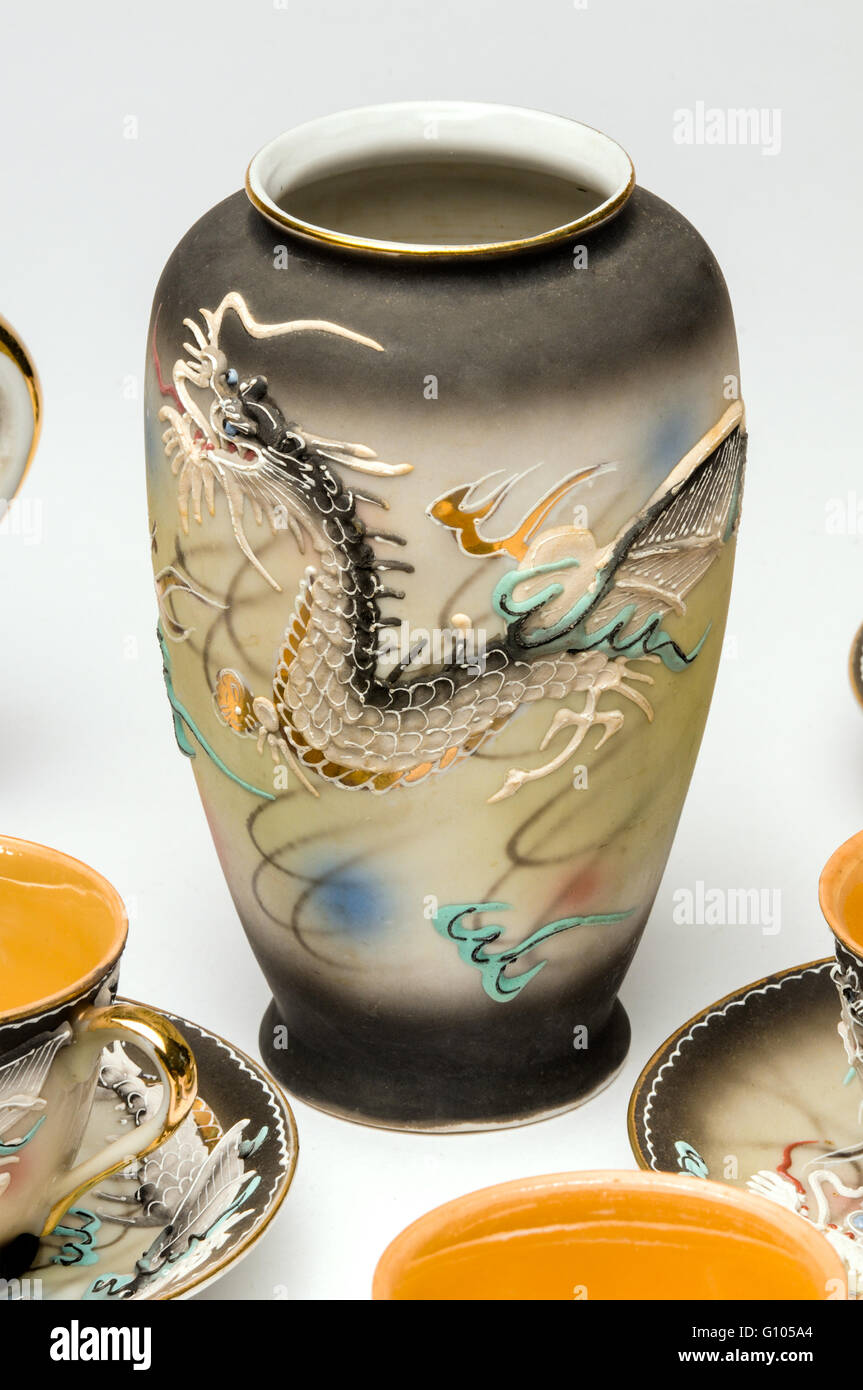 Japanese pottery porcelain tea set Stock Photo