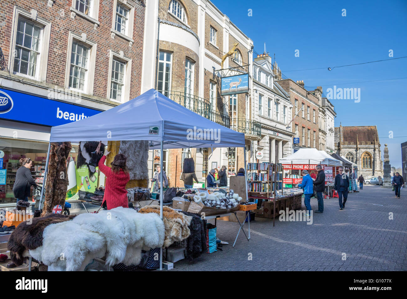 England Dorset Dorchester South street Market stall Stock Photo Alamy
