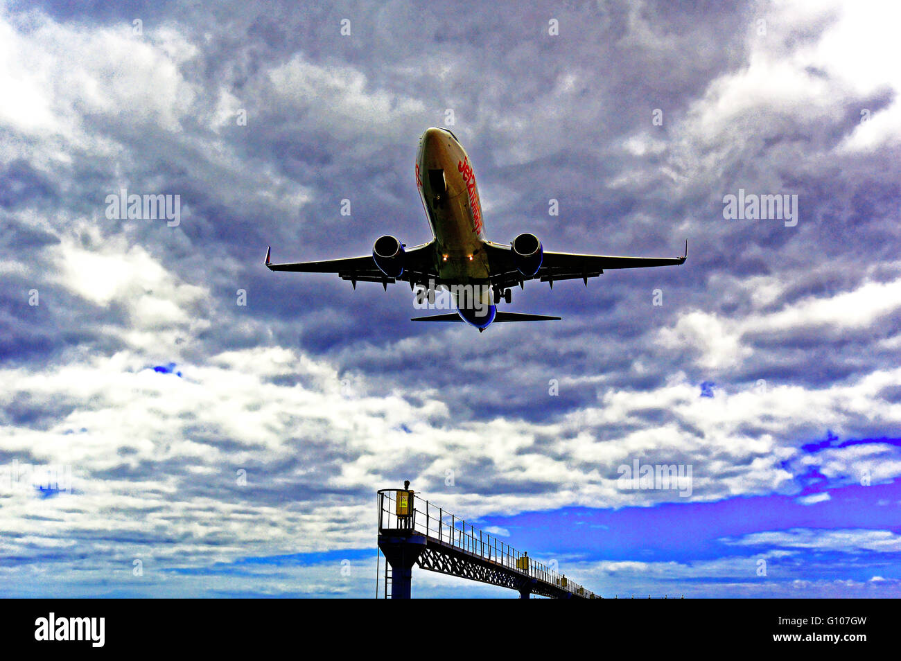 Lanzarote Jet2 passenger plane landing at Arrecife airport Stock Photo