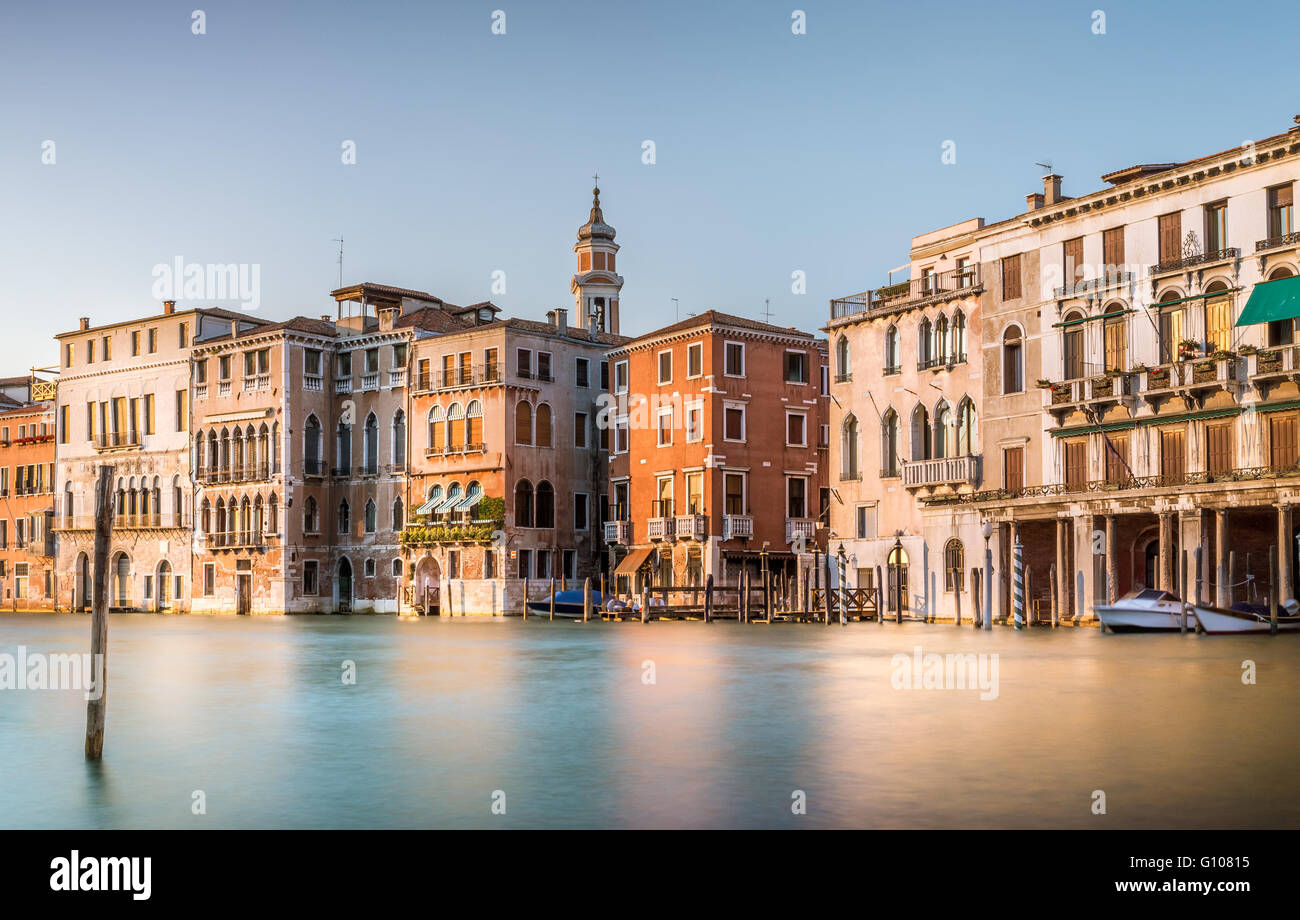 Grand Canal scenery with silky water in antique Venice, Italy Stock Photo