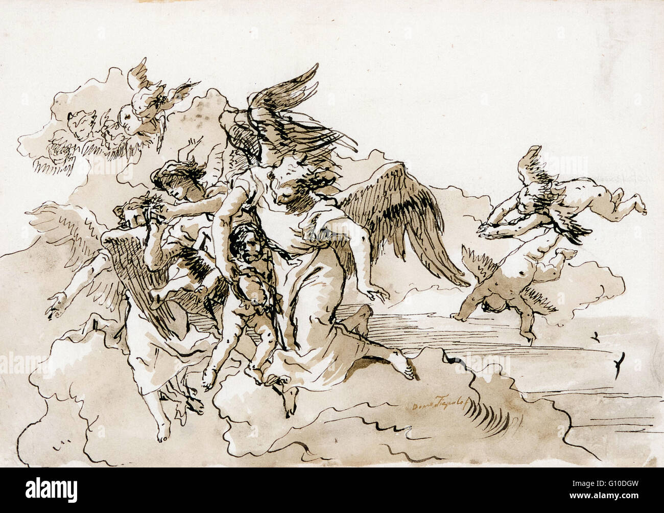 Giovanni Domenico Tiepolo - Flying Angels and Putti   - University of Michigan Museum of Art Stock Photo